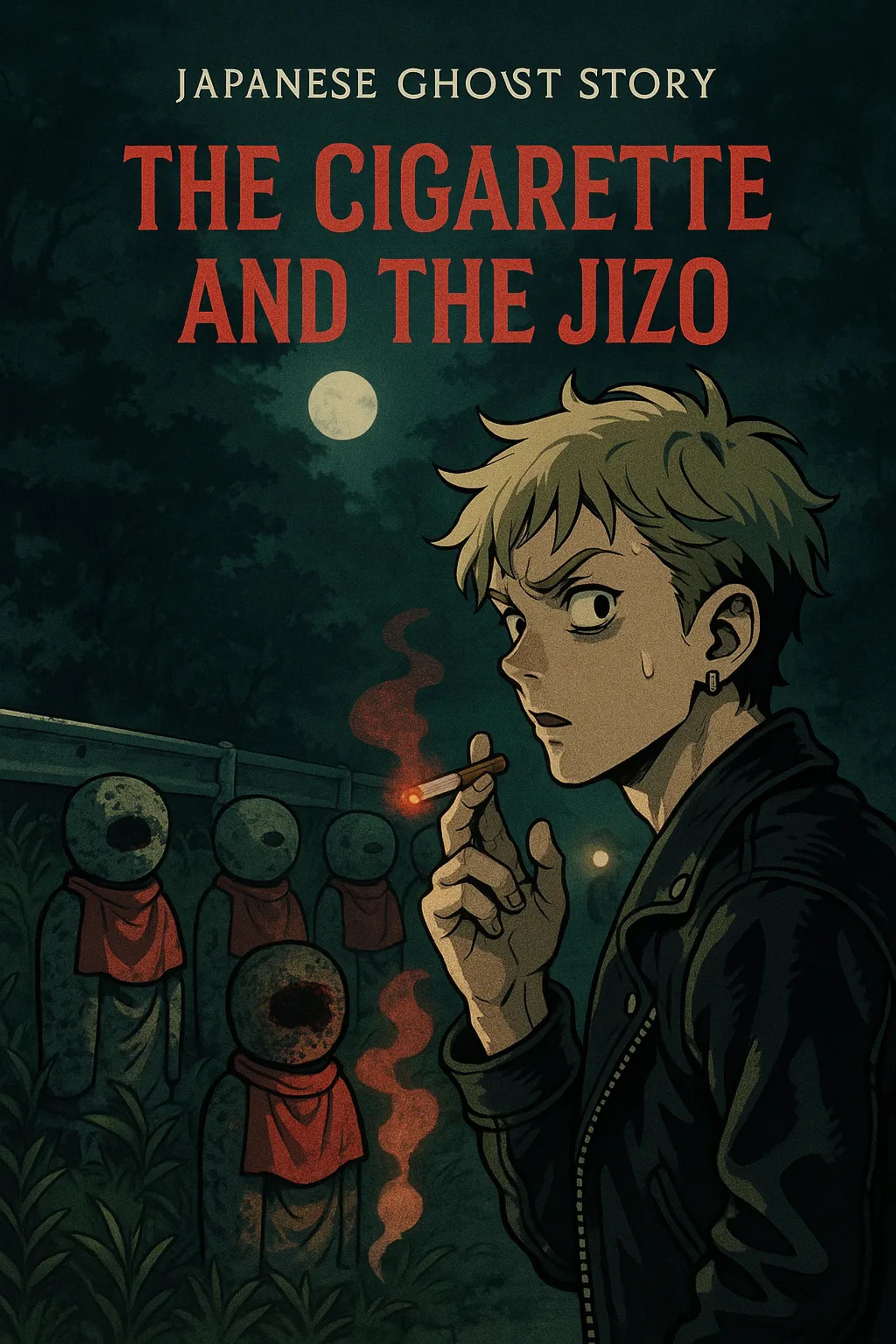 Japanese Ghost Story illustration "title: The Cigarette and the Jizo"