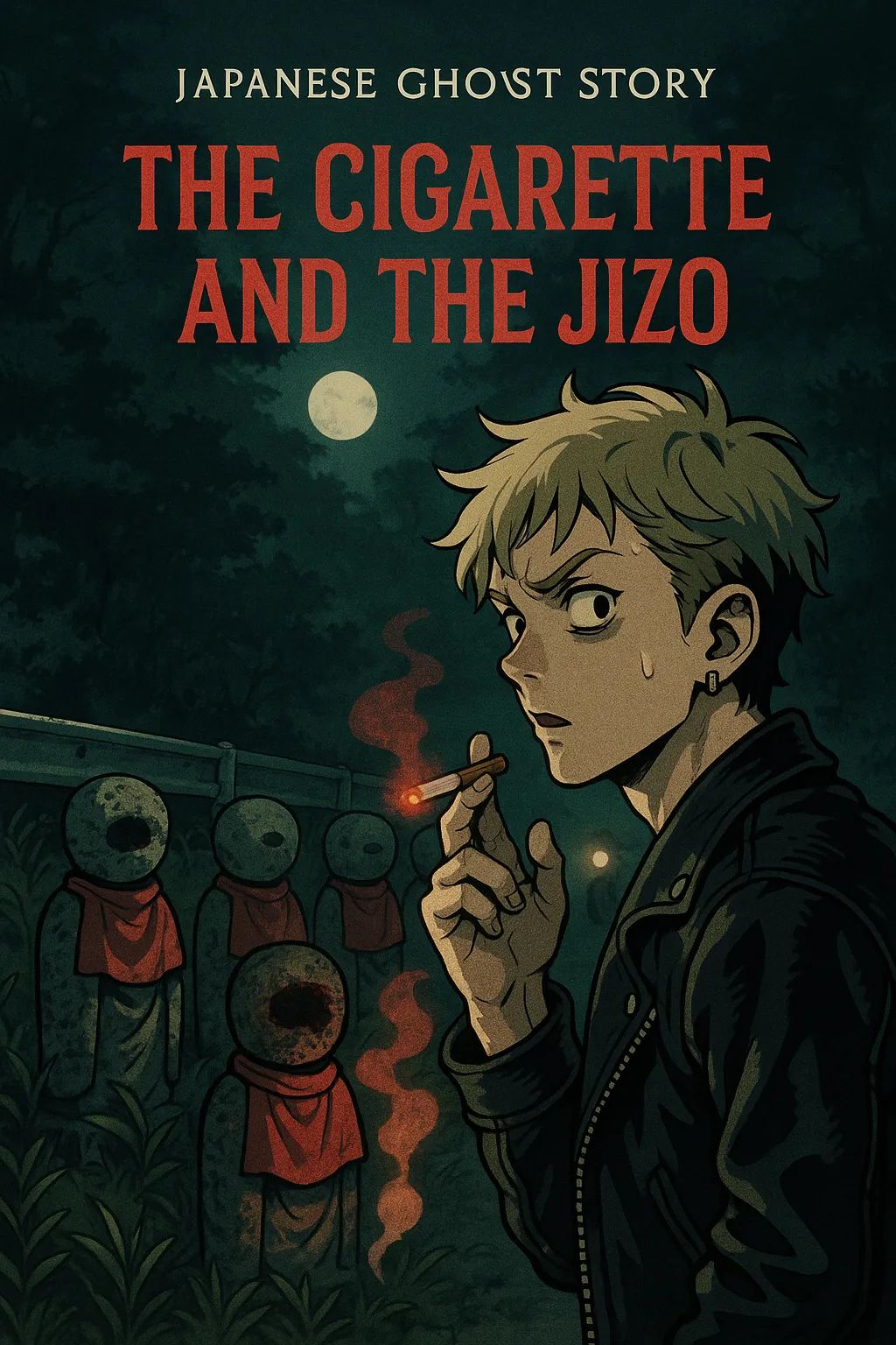 Japanese Ghost Story illustration "title: The Cigarette and the Jizo"
