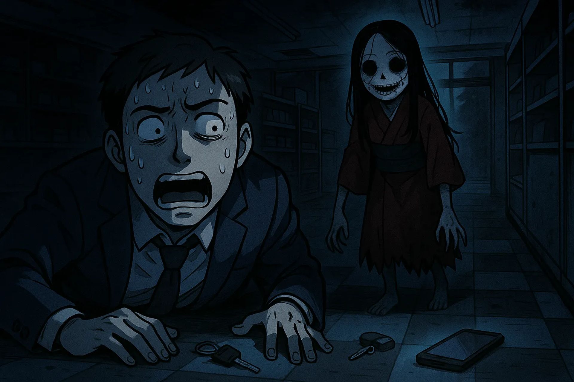 Japanese Ghost Story illustration "title: The Doll on the National Road"