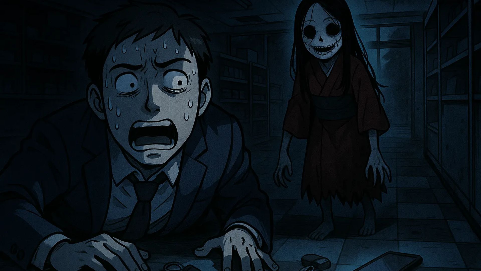 Japanese Ghost Story illustration "title: The Doll on the National Road"