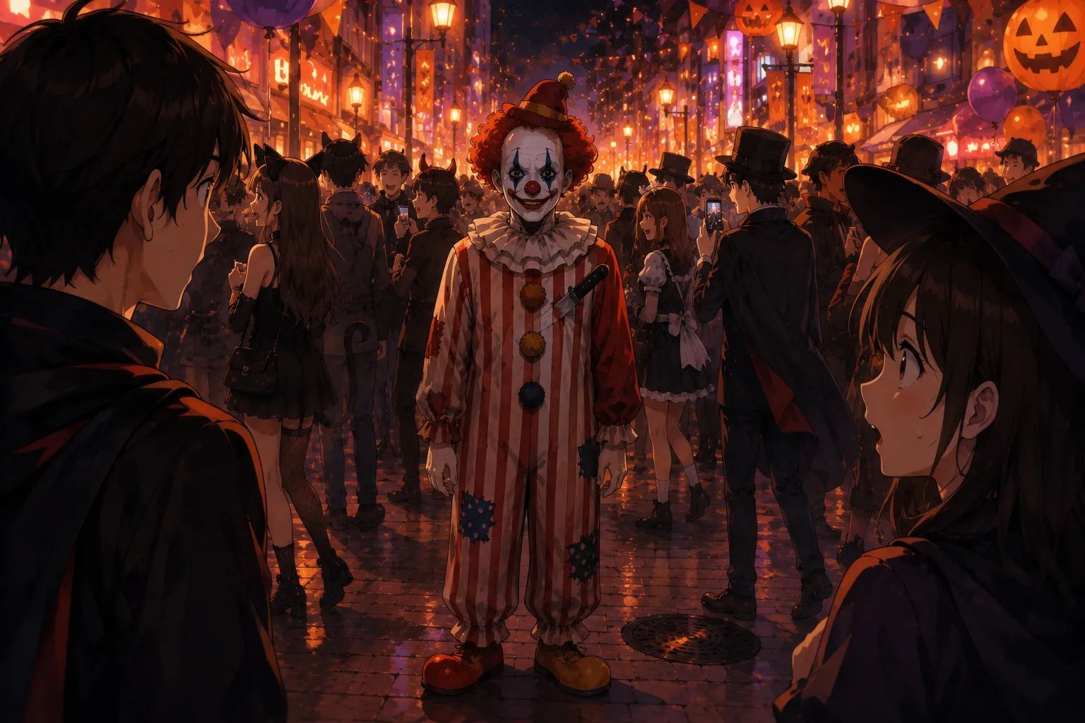 Japanese Ghost Story illustration "title: The Halloween Clown"