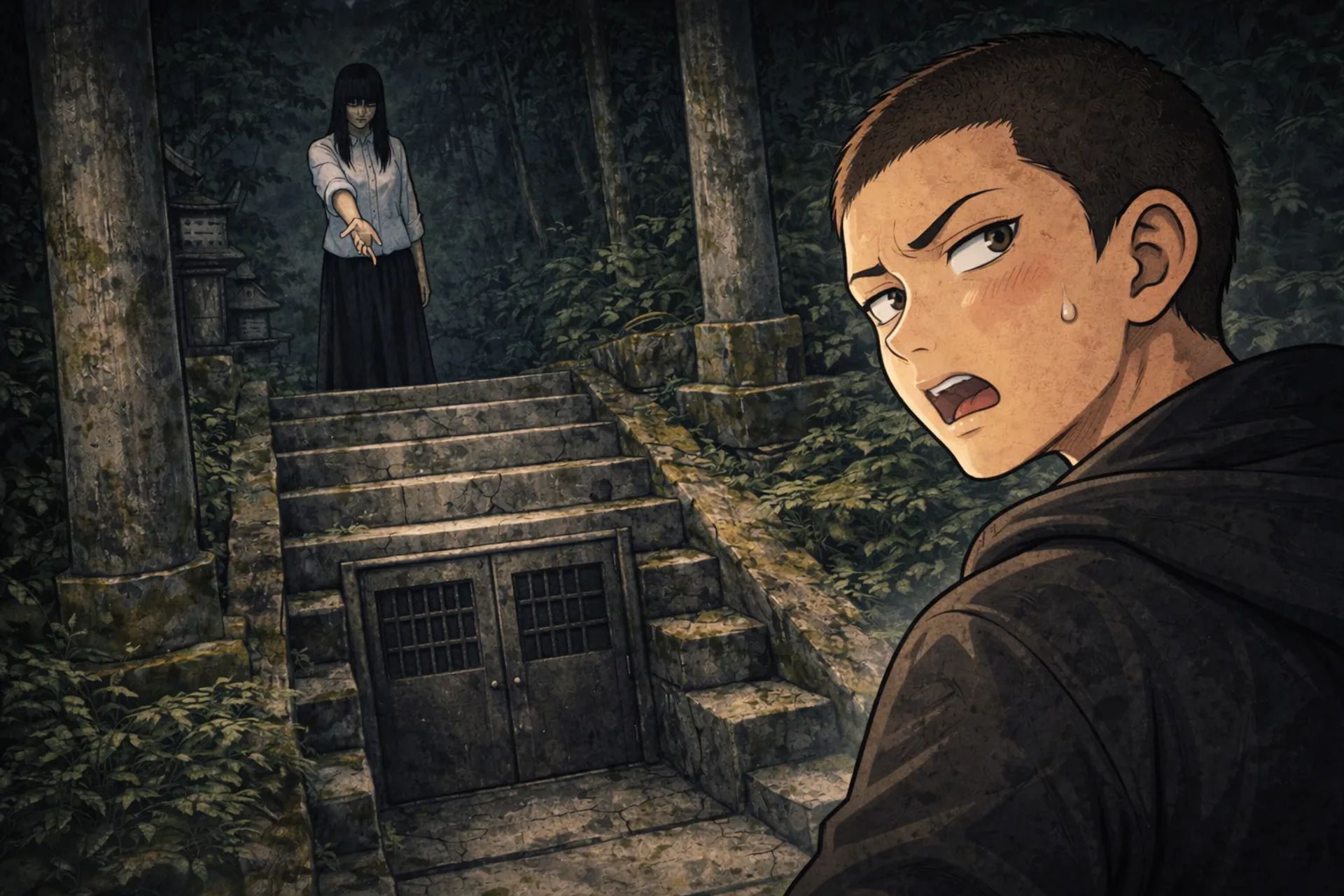 Japanese Ghost Story illustration "title: The Woman at the Temple"