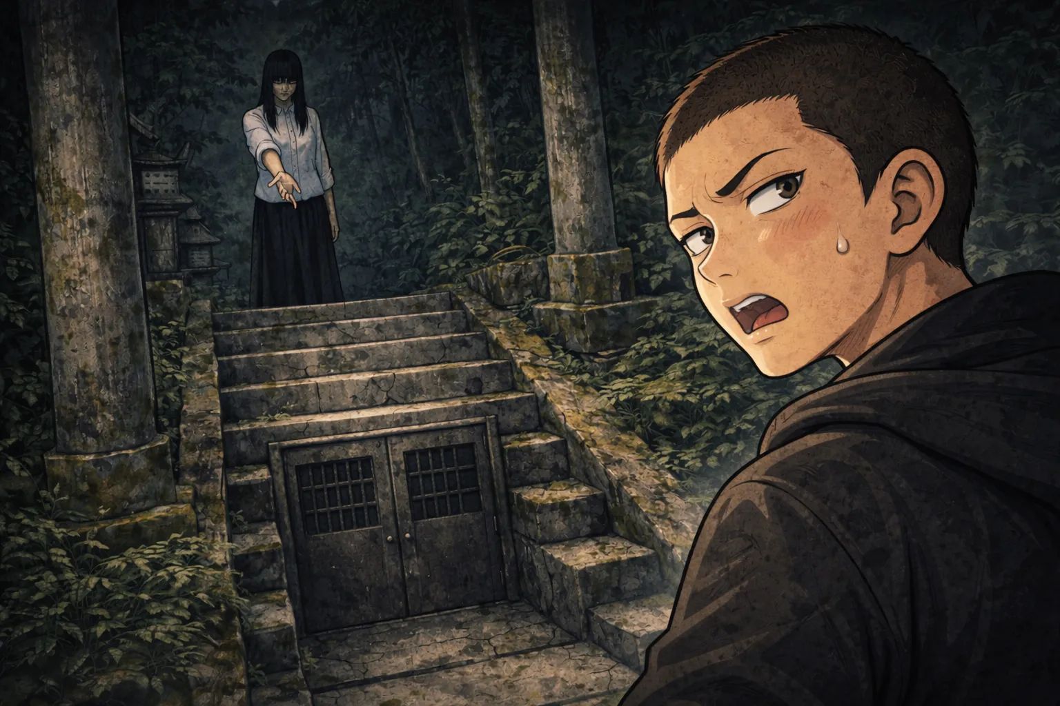 Japanese Ghost Story illustration "title: The Woman at the Temple"