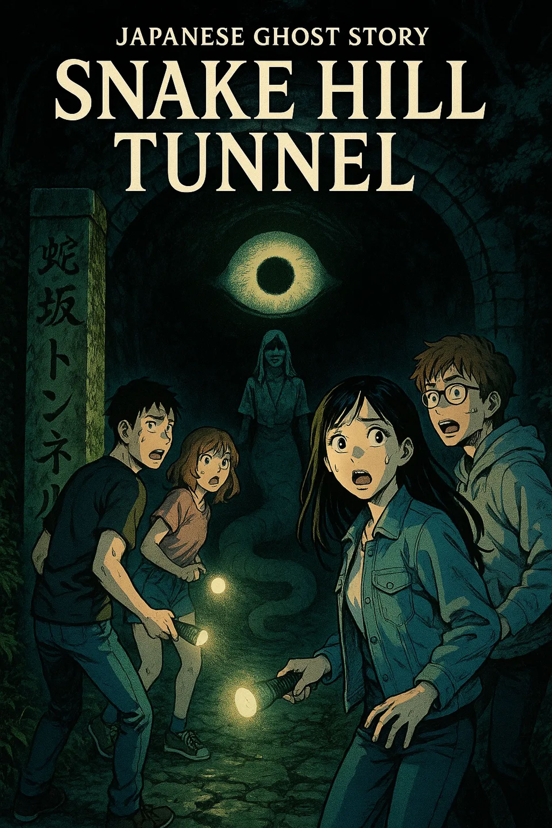 Japanese Ghost Story illustration "title: Snake Hill Tunnel"