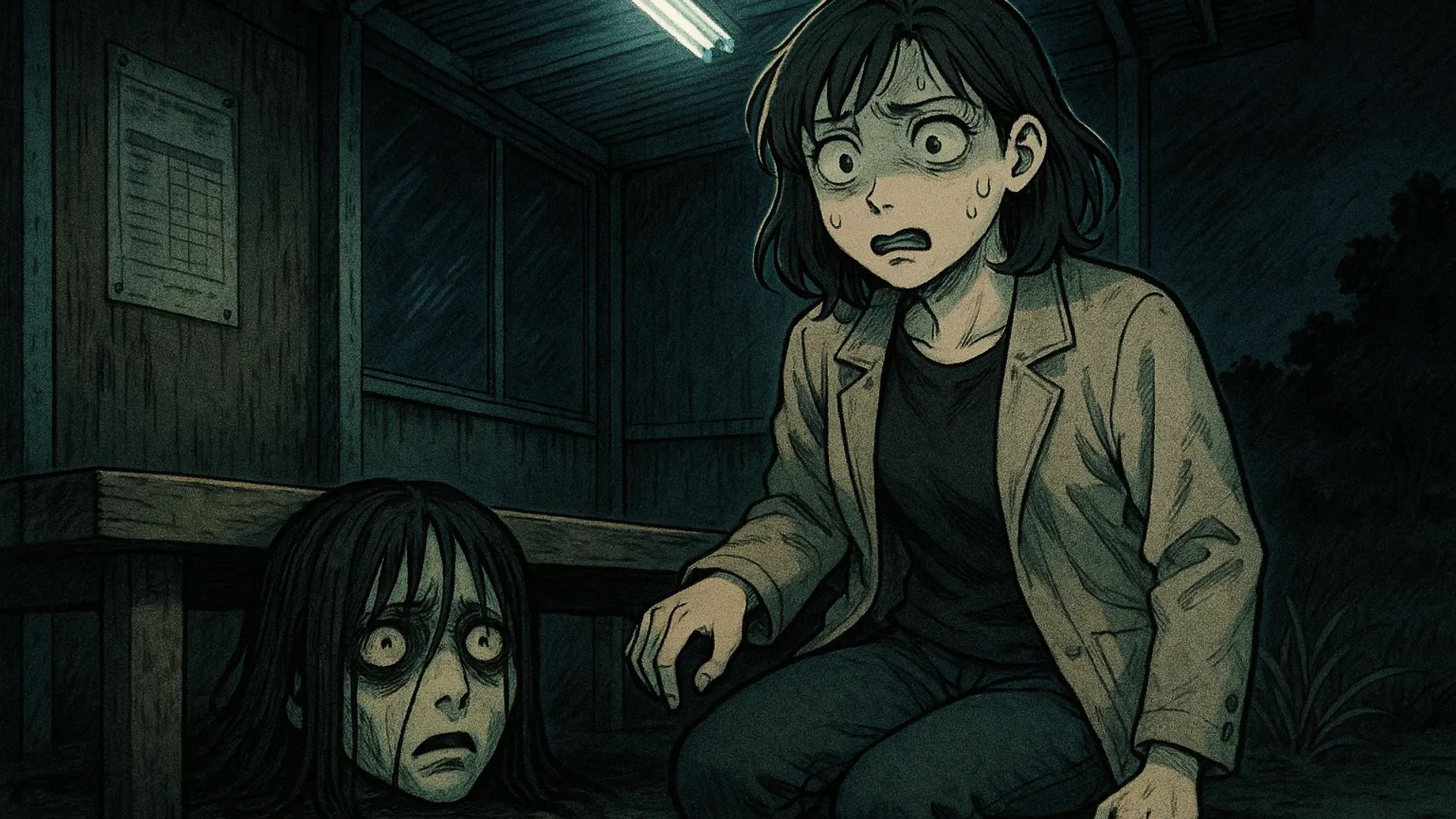 Japanese Ghost Story illustration "title: The Abandoned Bus Stop"