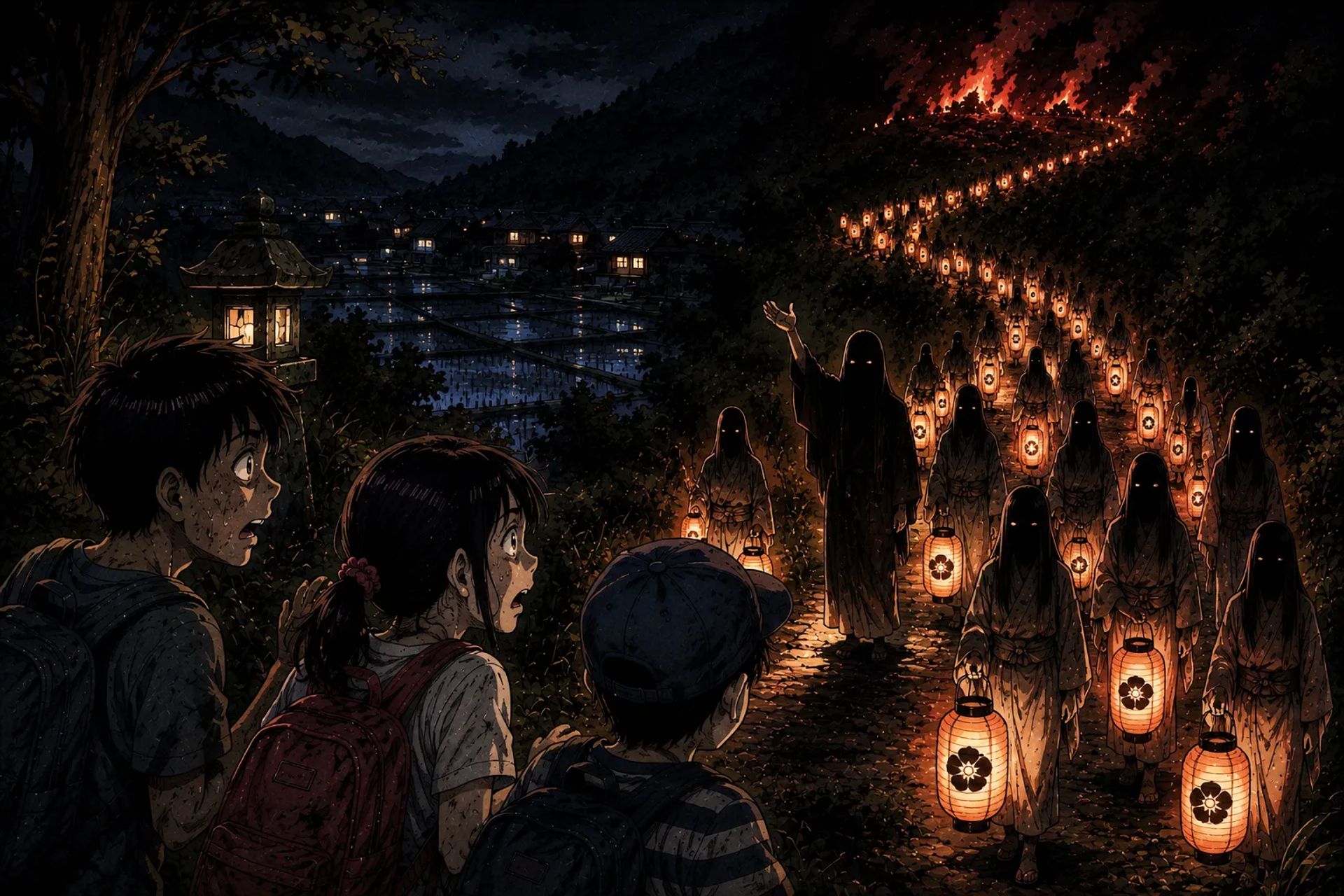 Japanese Ghost Story illustration "title: The Bon Festival Procession"