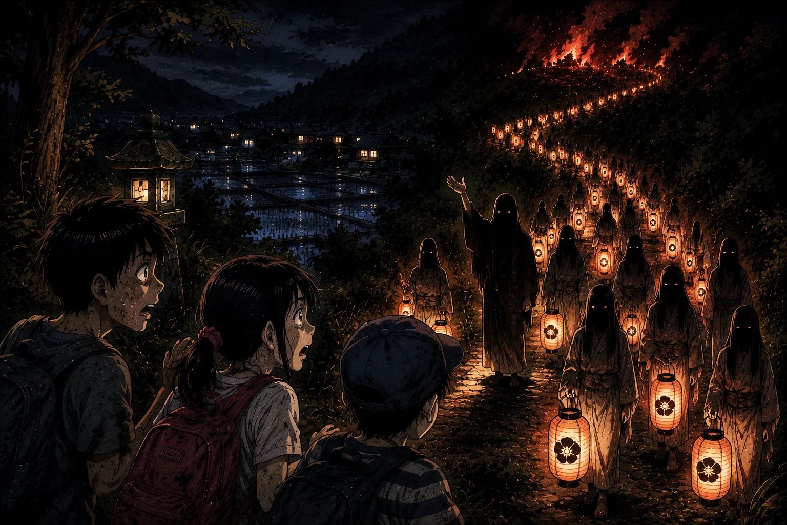 Japanese Ghost Story illustration "title: The Bon Festival Procession"