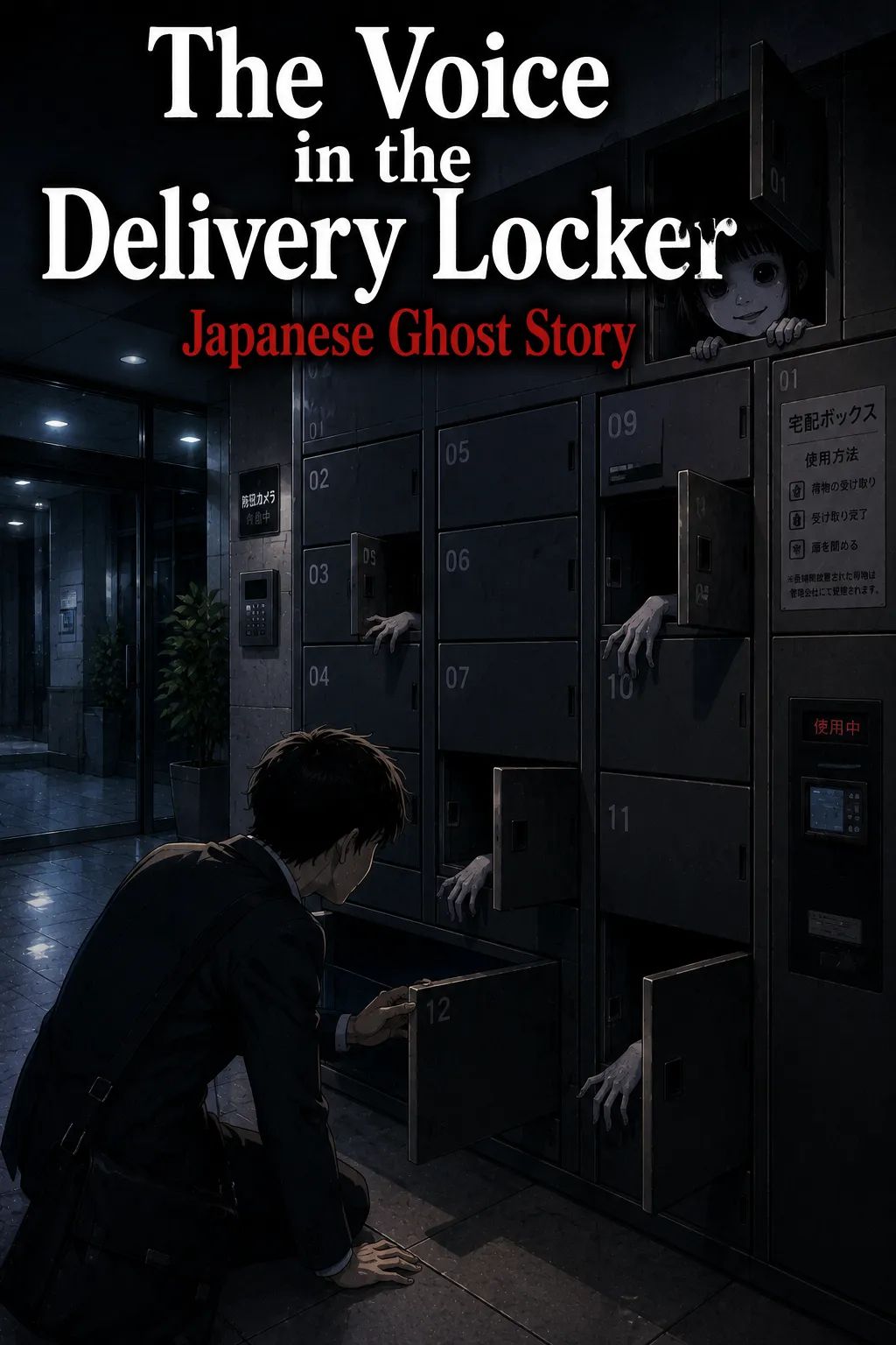 Japanese Ghost Story illustration "title: The Voice in the Delivery Locker"