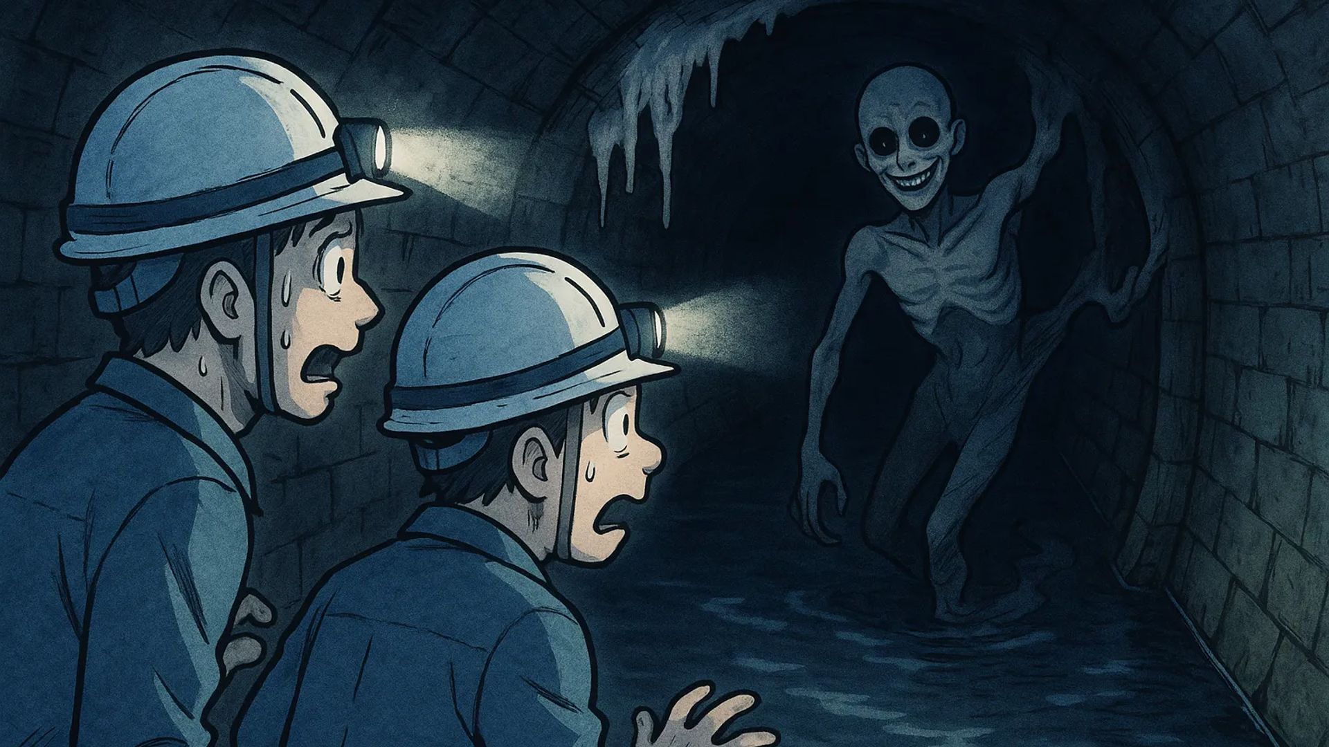 Japanese Ghost Story illustration "title: Sewer Inspection"