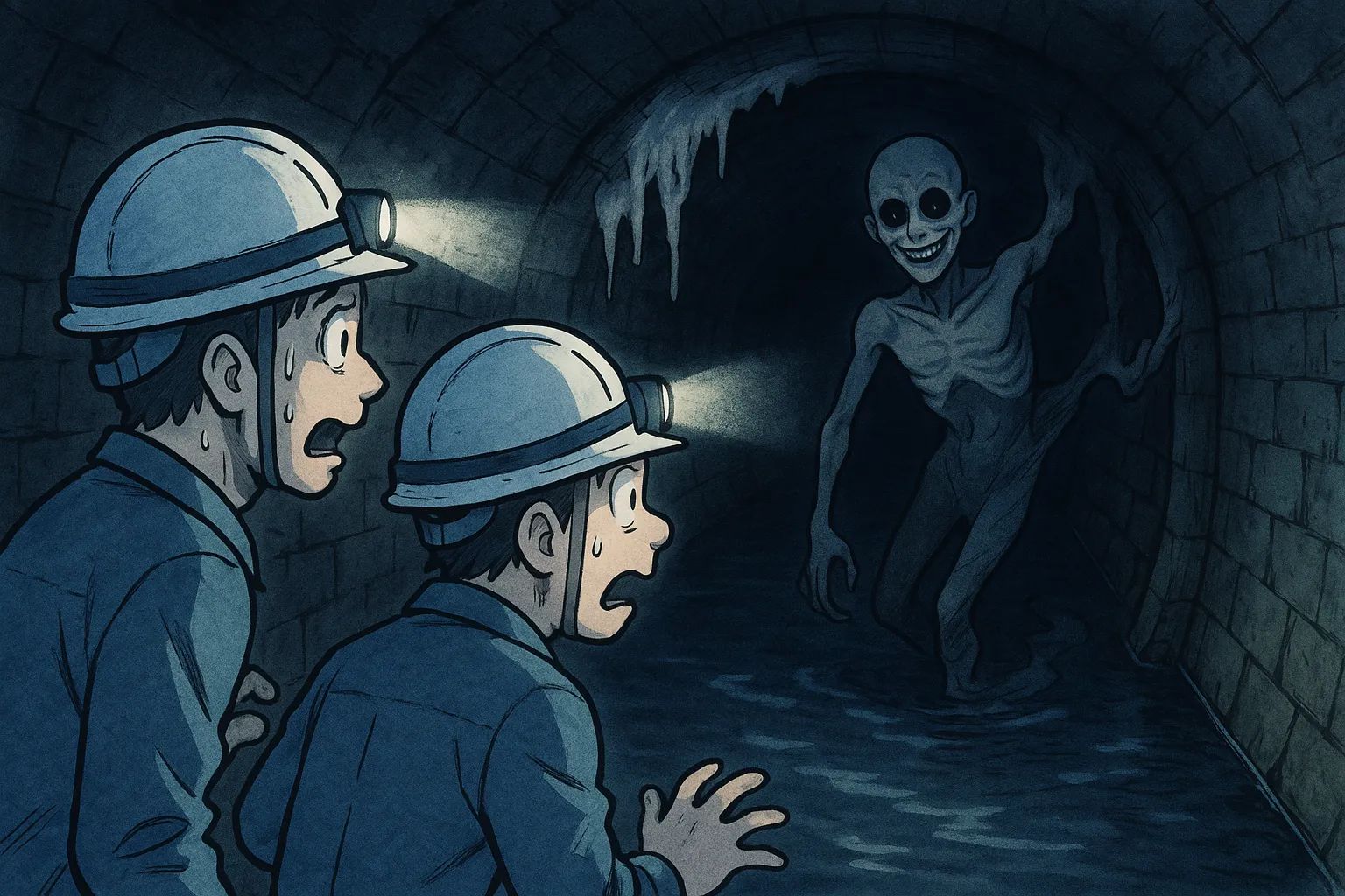 Japanese Ghost Story illustration "title: Sewer Inspection"