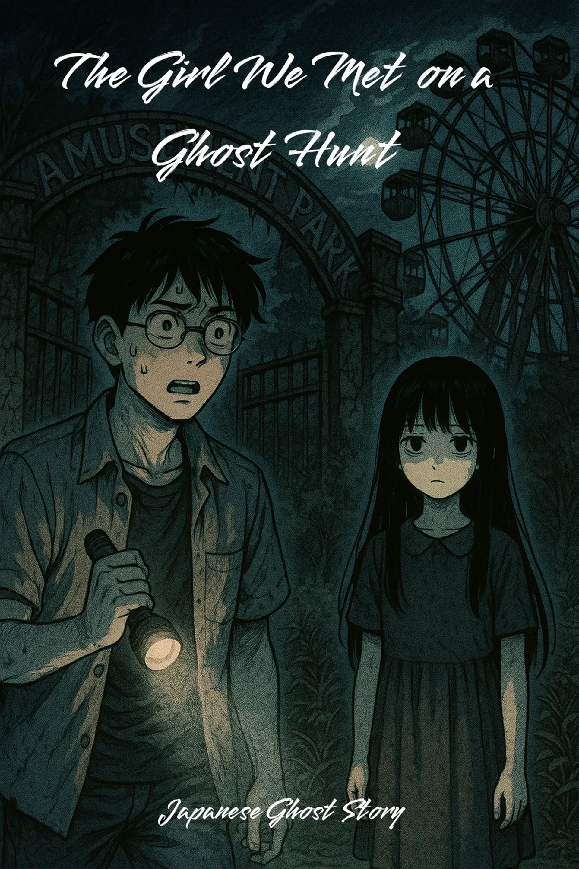 Japanese Ghost Story illustration "title: The Girl We Met on a Ghost Hunt"