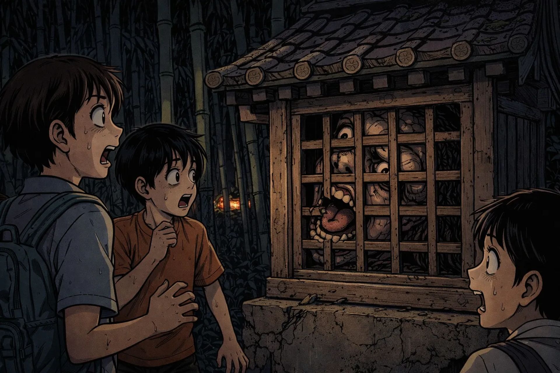 Japanese Ghost Story illustration "title: The Shrine at the Summer Festival"