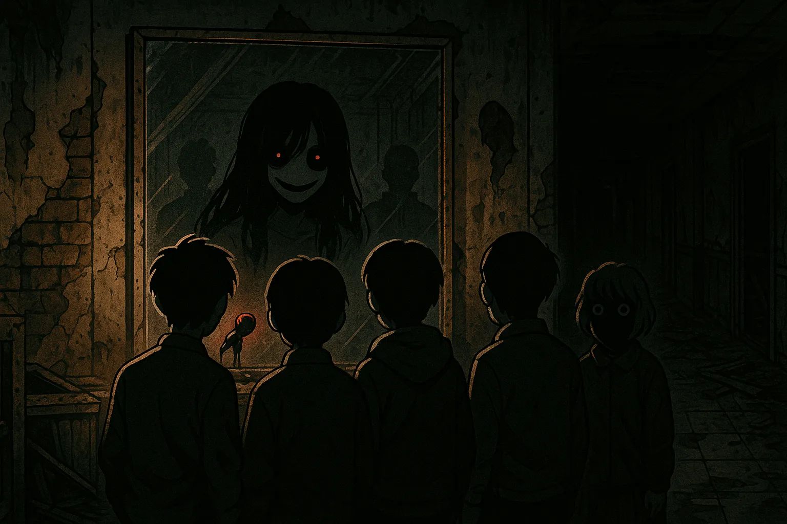 Japanese Ghost Story illustration "title: A Test of Courage at the Abandoned Hotel"