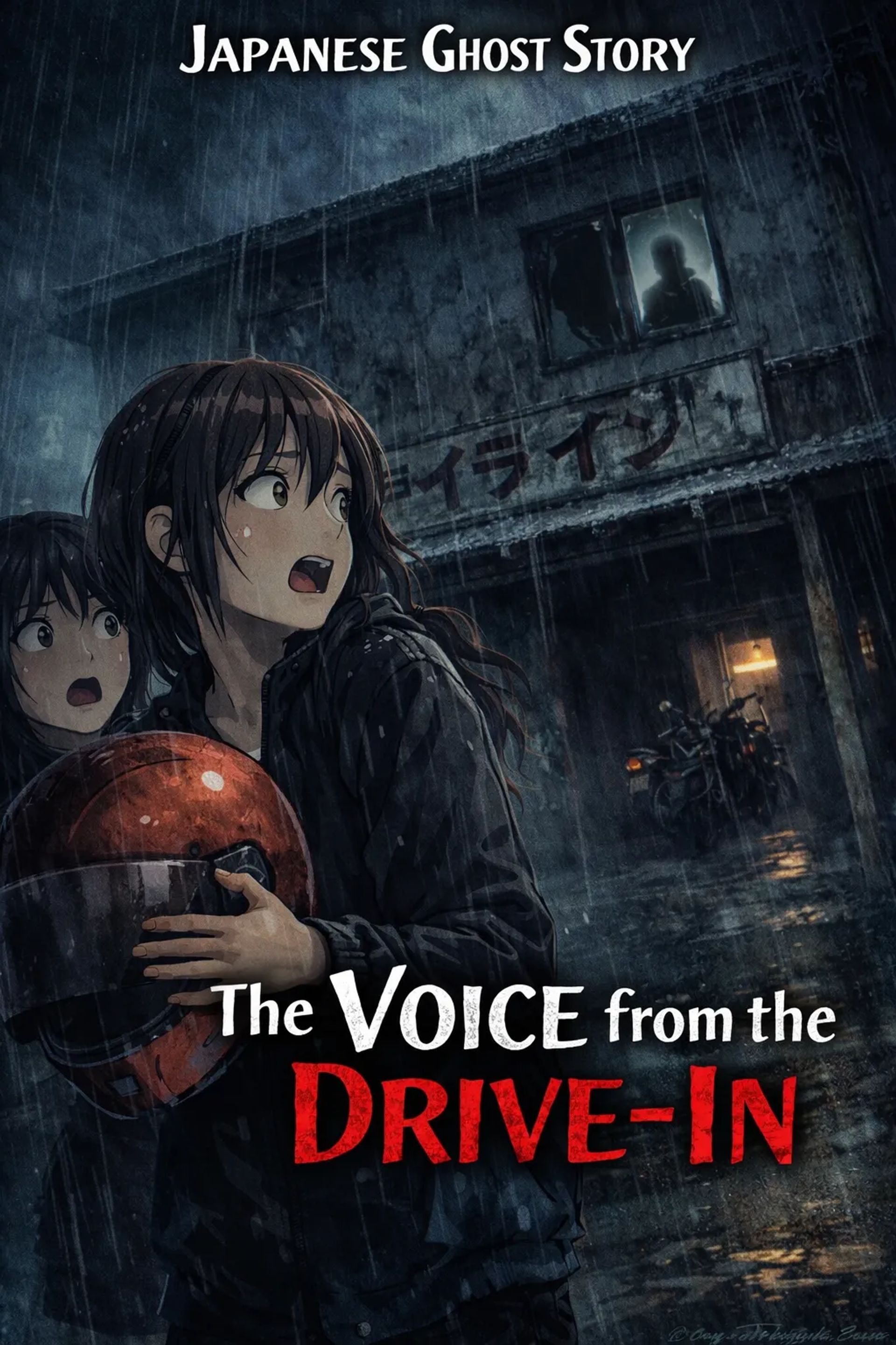 Japanese Ghost Story illustration "title: The Voice from the Drive-In"