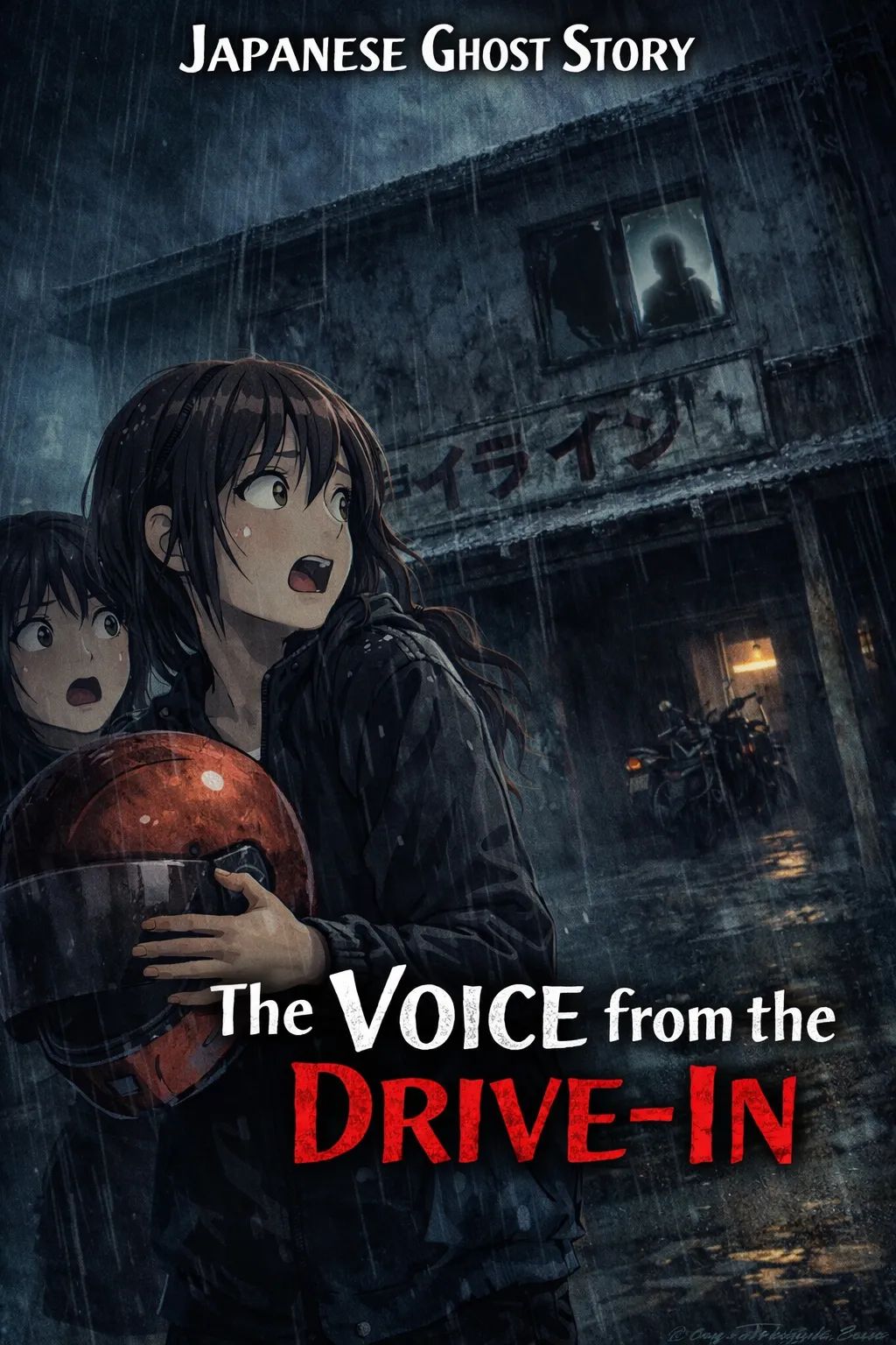Japanese Ghost Story illustration "title: The Voice from the Drive-In"