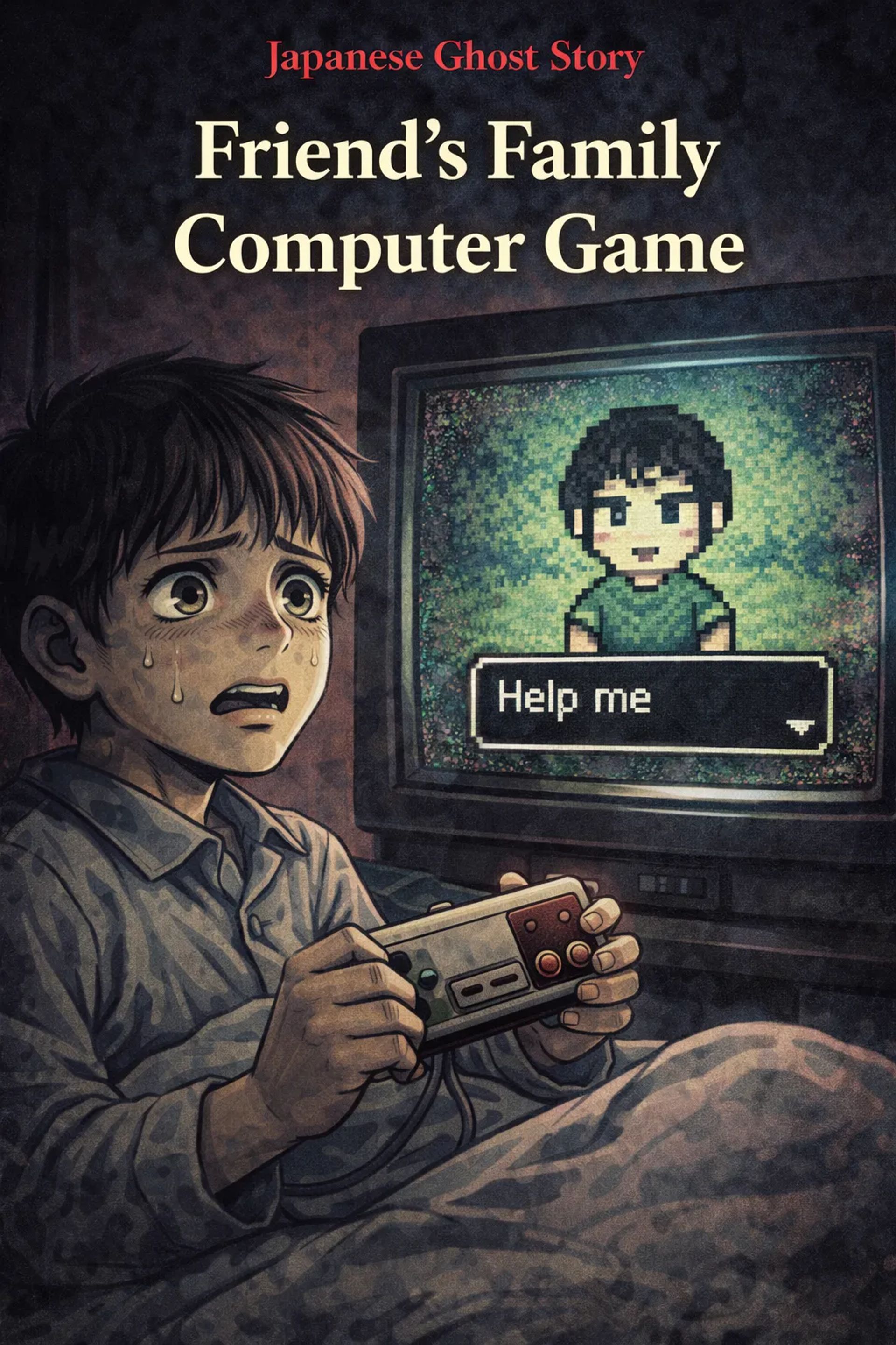 Japanese Ghost Story illustration "title: Friend's Family Computer Game"