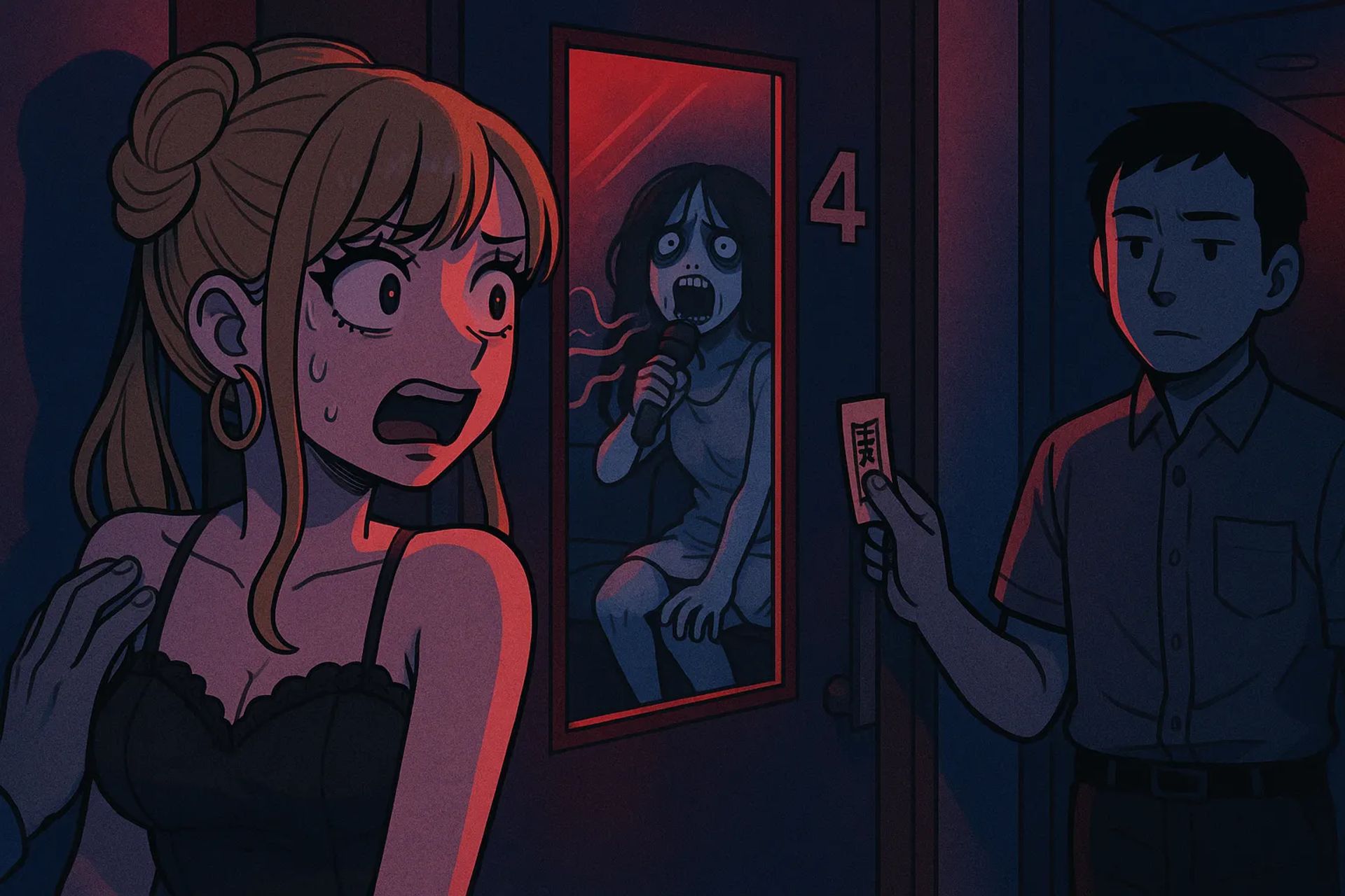 Japanese Ghost Story illustration "title: Midnight Karaoke"