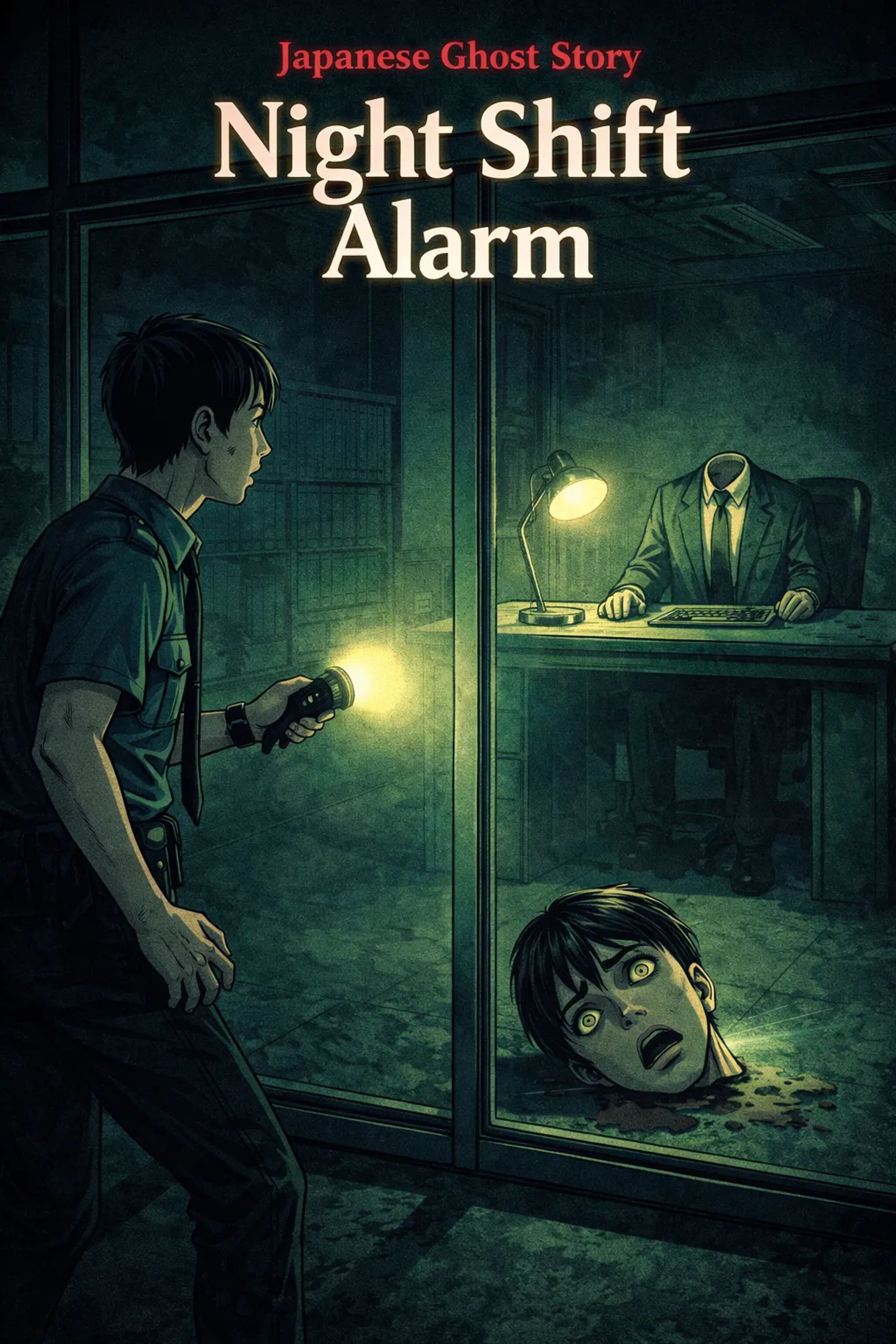 Japanese Ghost Story illustration "title: Night Shift Alarm"