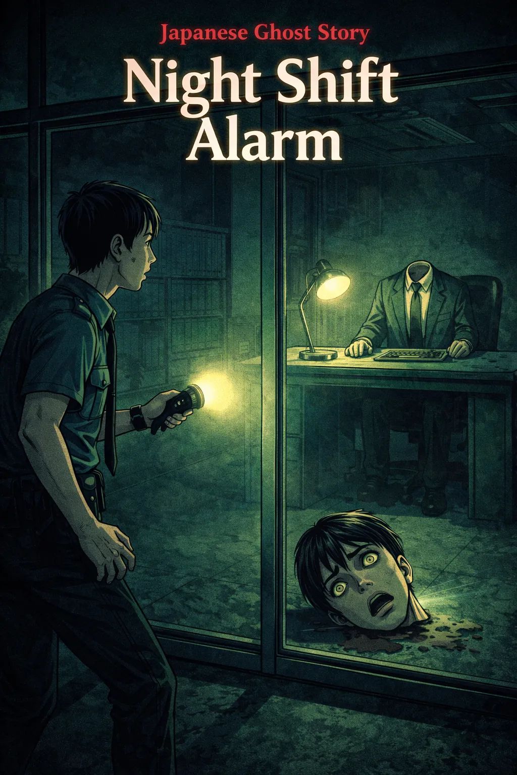 Japanese Ghost Story illustration "title: Night Shift Alarm"
