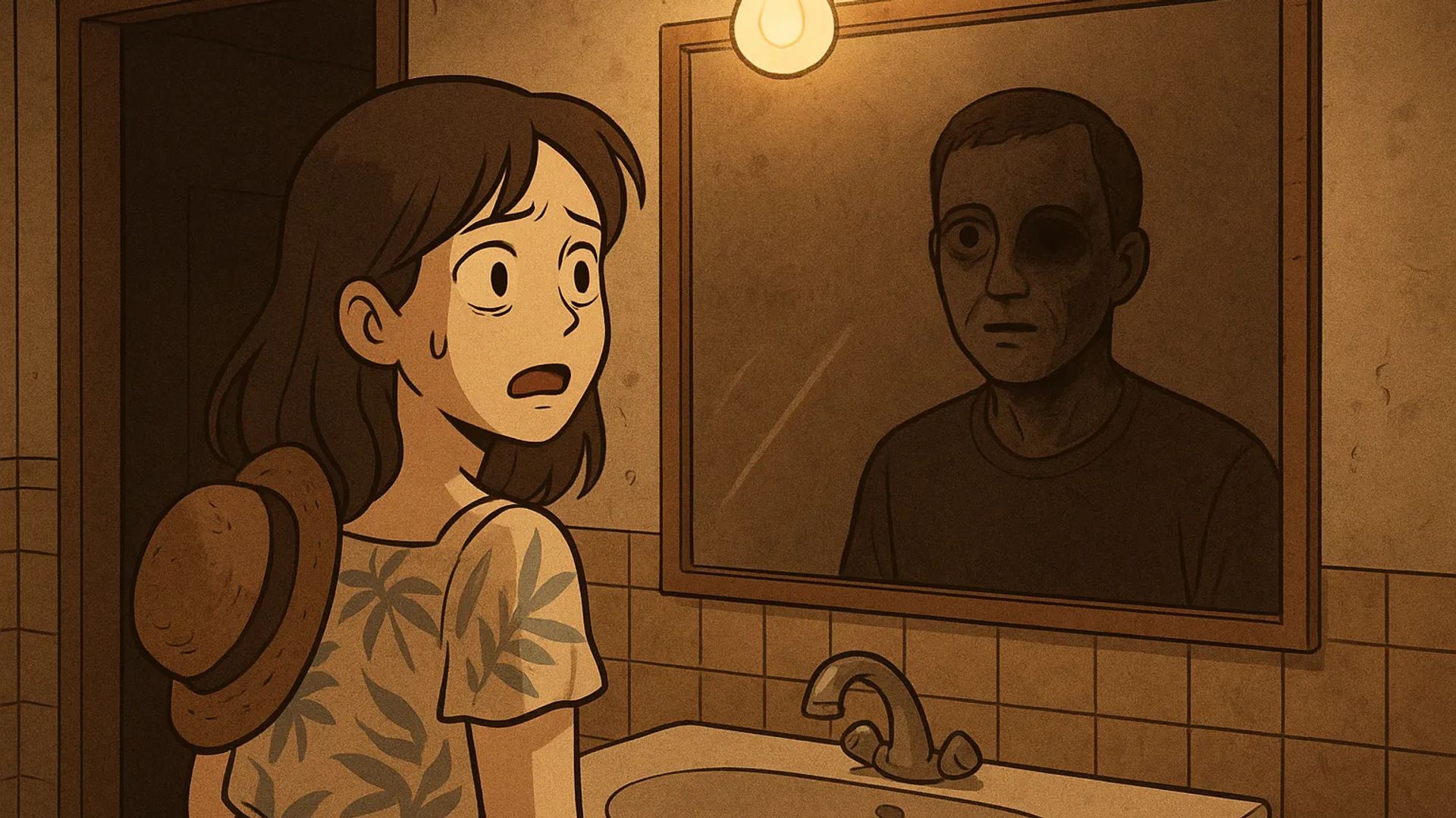 Japanese Ghost Story illustration "title: The Hotel Mirror"