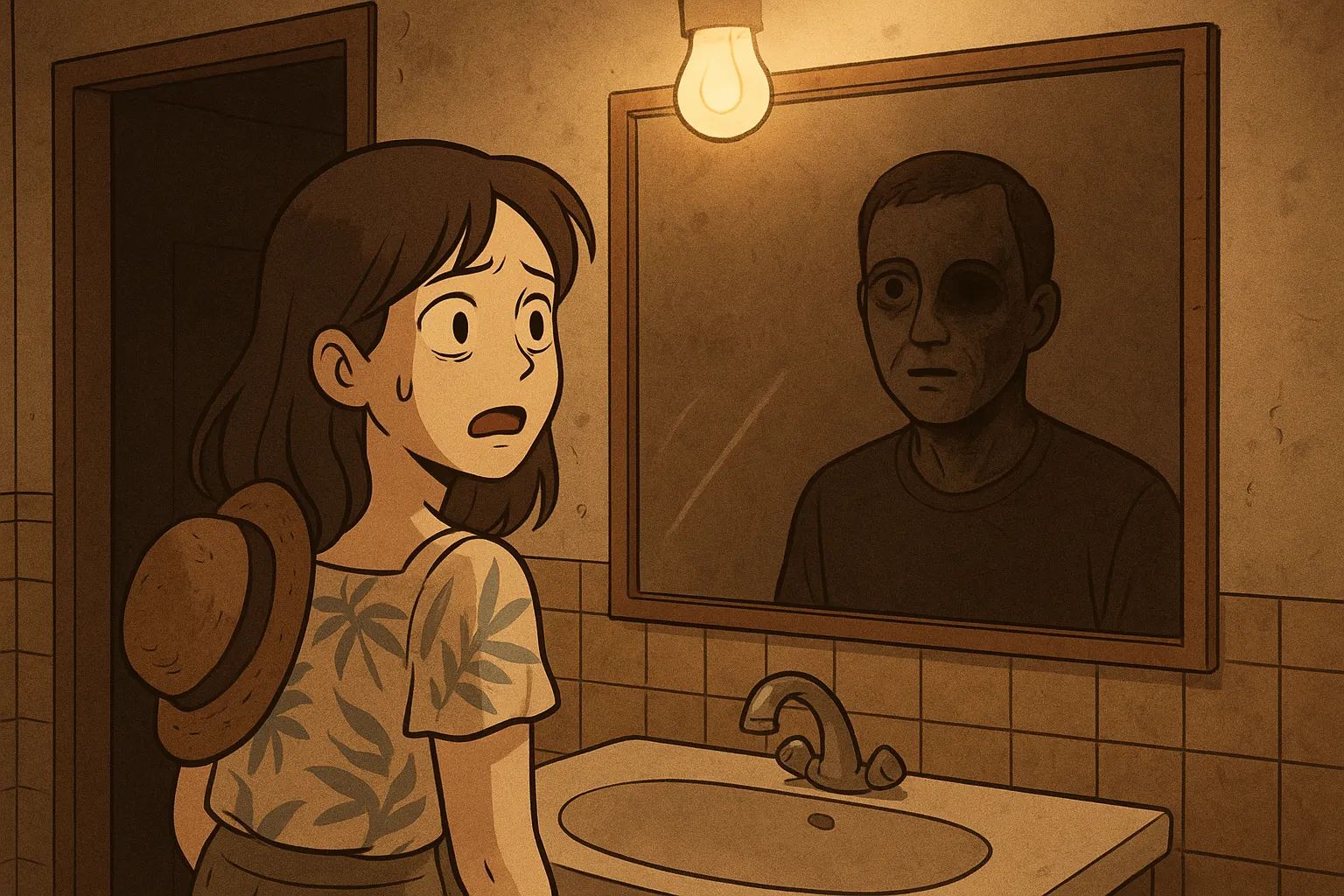 Japanese Ghost Story illustration "title: The Hotel Mirror"