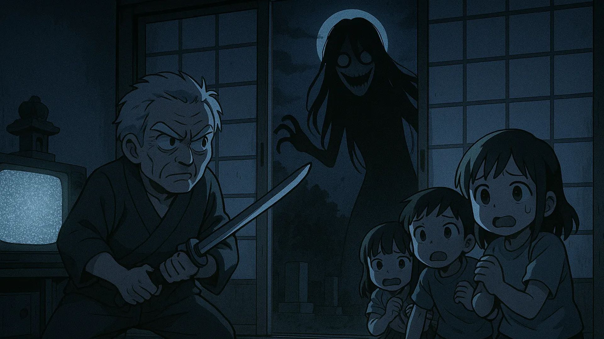 Japanese Ghost Story illustration "title: The Shrine of the Clapping Hands"