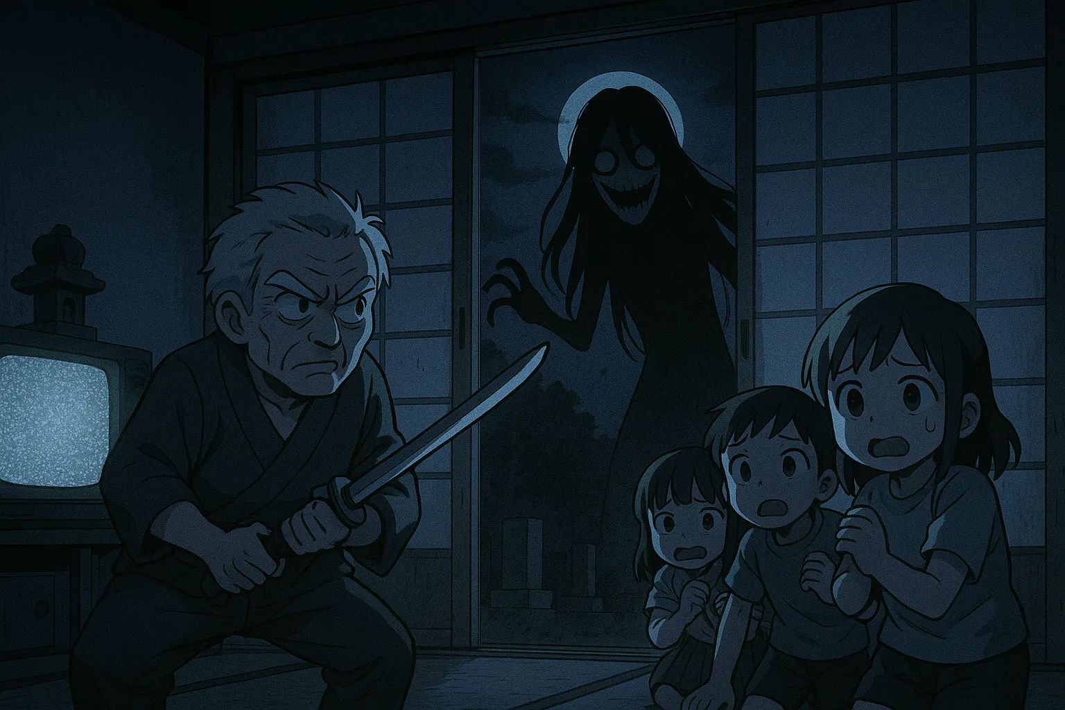 Japanese Ghost Story illustration "title: The Shrine of the Clapping Hands"