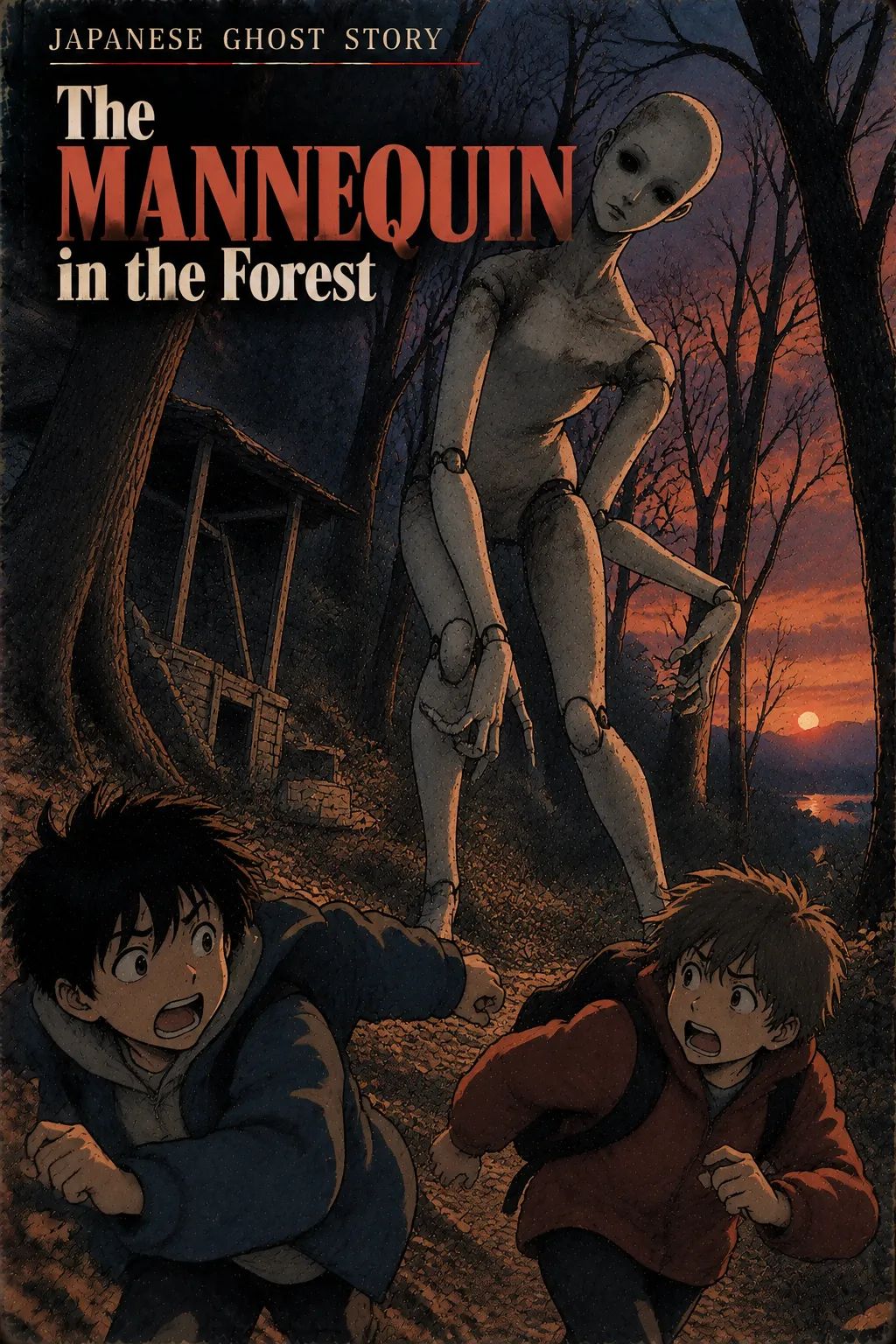 Japanese Ghost Story illustration "title: The Mannequin in the Forest"