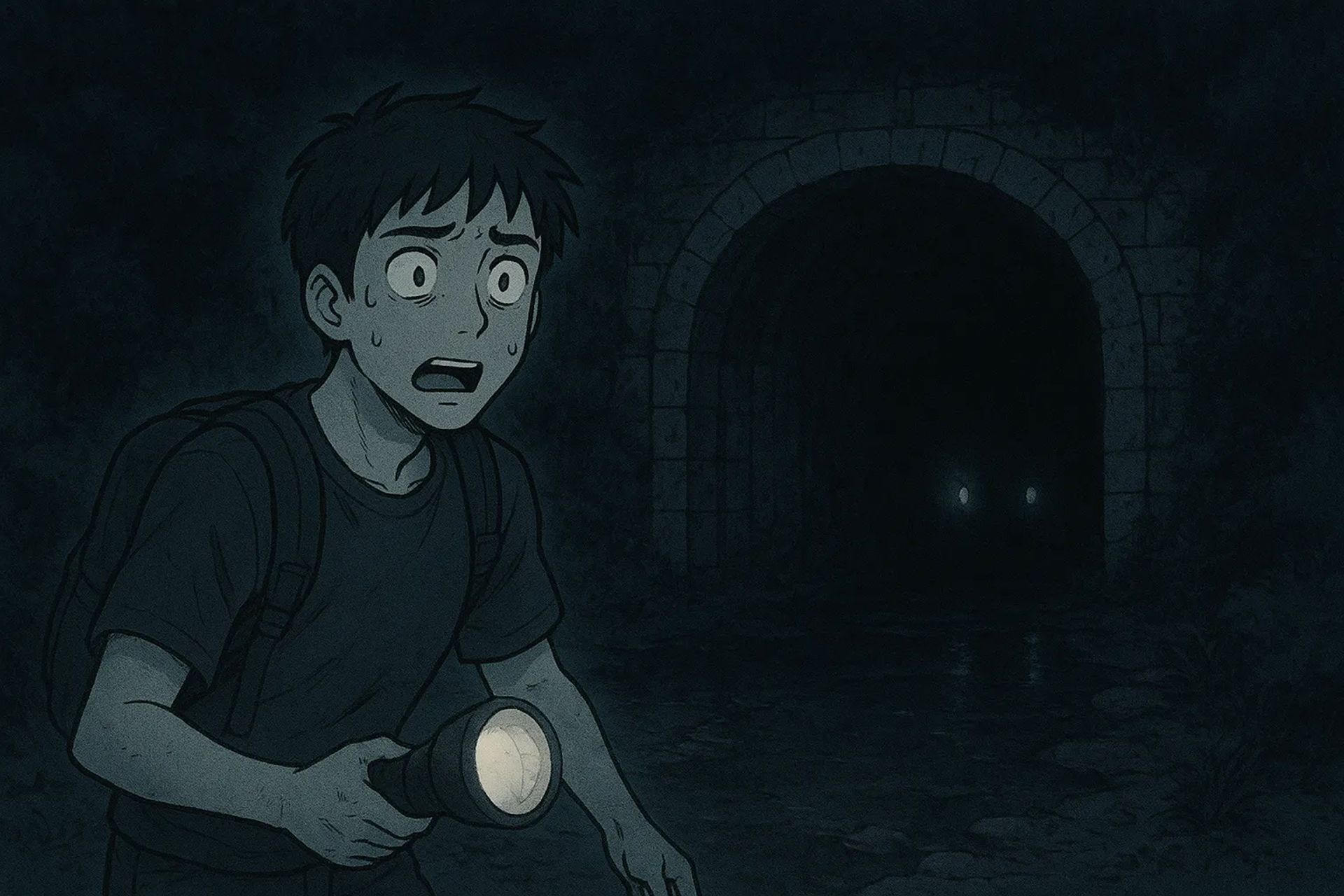 Japanese Ghost Story illustration "title: The Abandoned Mountain Tunnel"