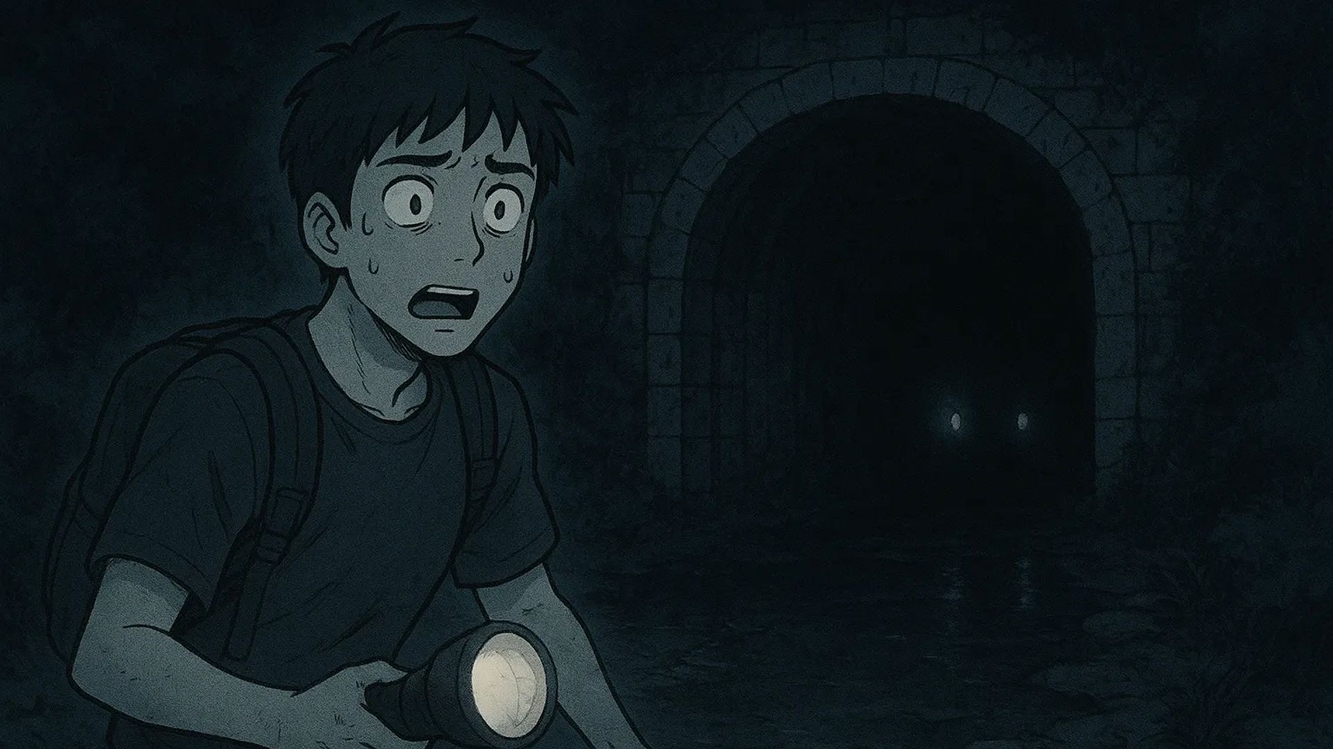 Japanese Ghost Story illustration "title: The Abandoned Mountain Tunnel"