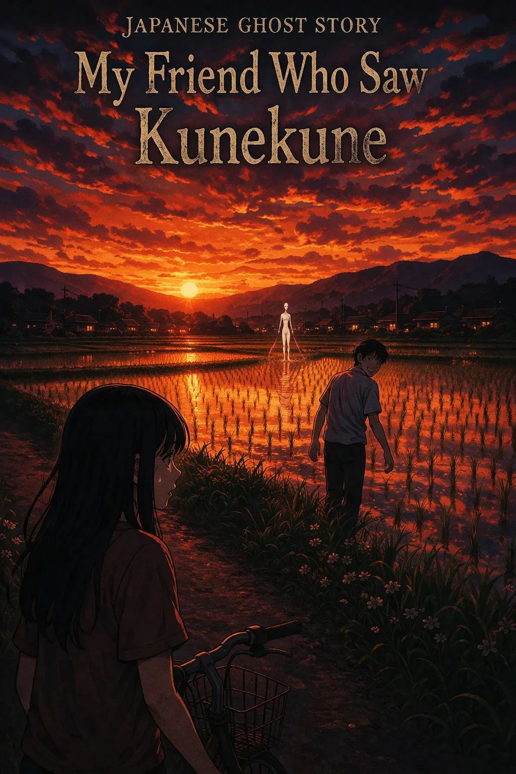 Japanese Ghost Story illustration "title: My Friend Who Saw Kunekune"