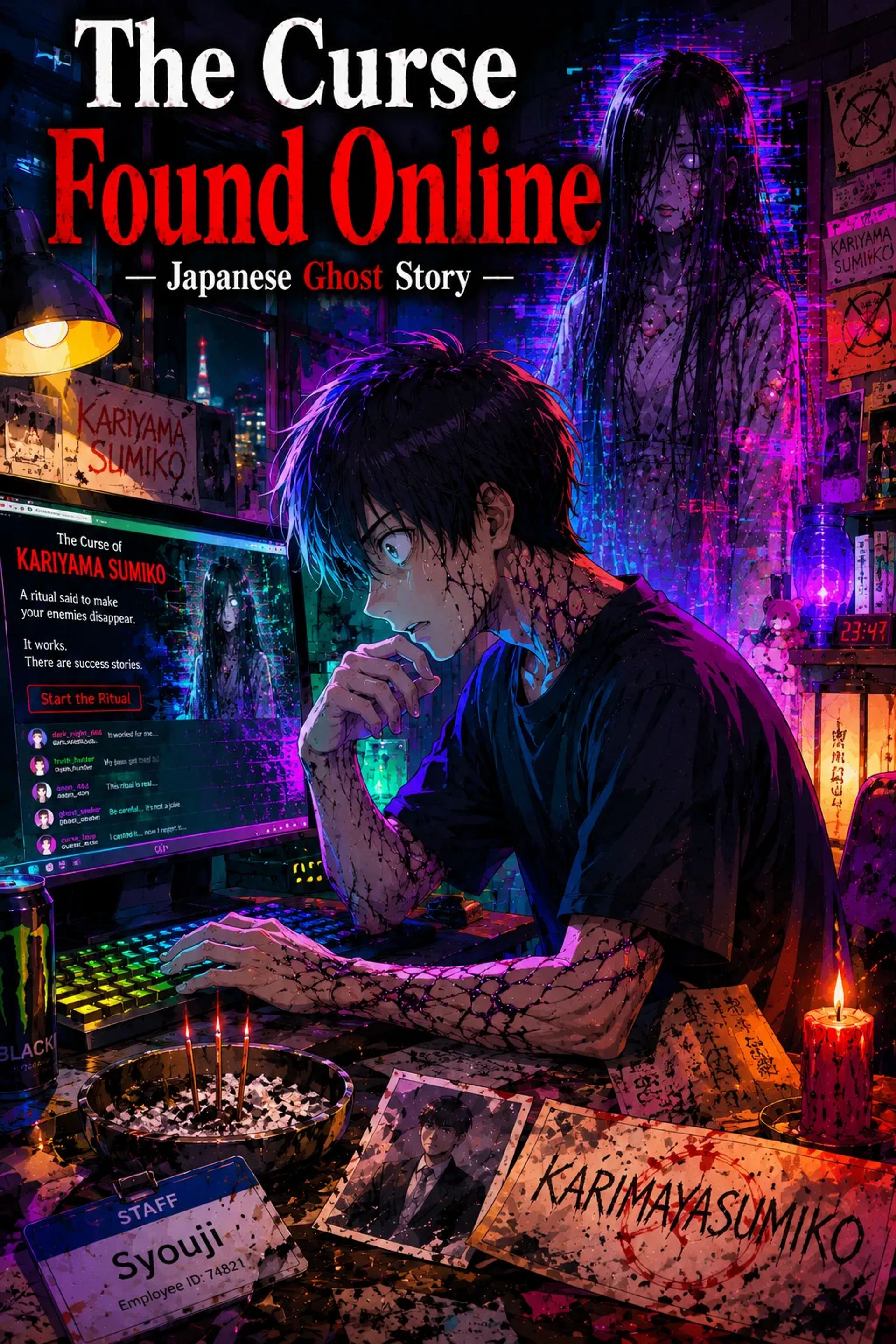 Japanese Ghost Story illustration "title: The Curse Found Online"
