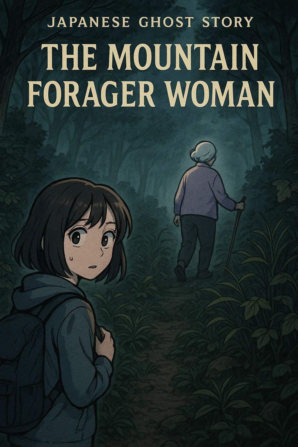 Japanese Ghost Story illustration "title: The Mountain Forager Woman"