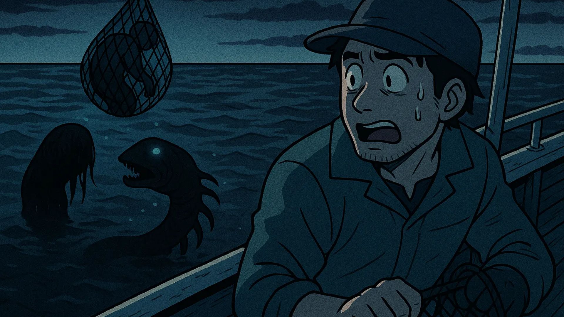 Japanese Ghost Story illustration "title: The Thing That Sinks to the Sea"