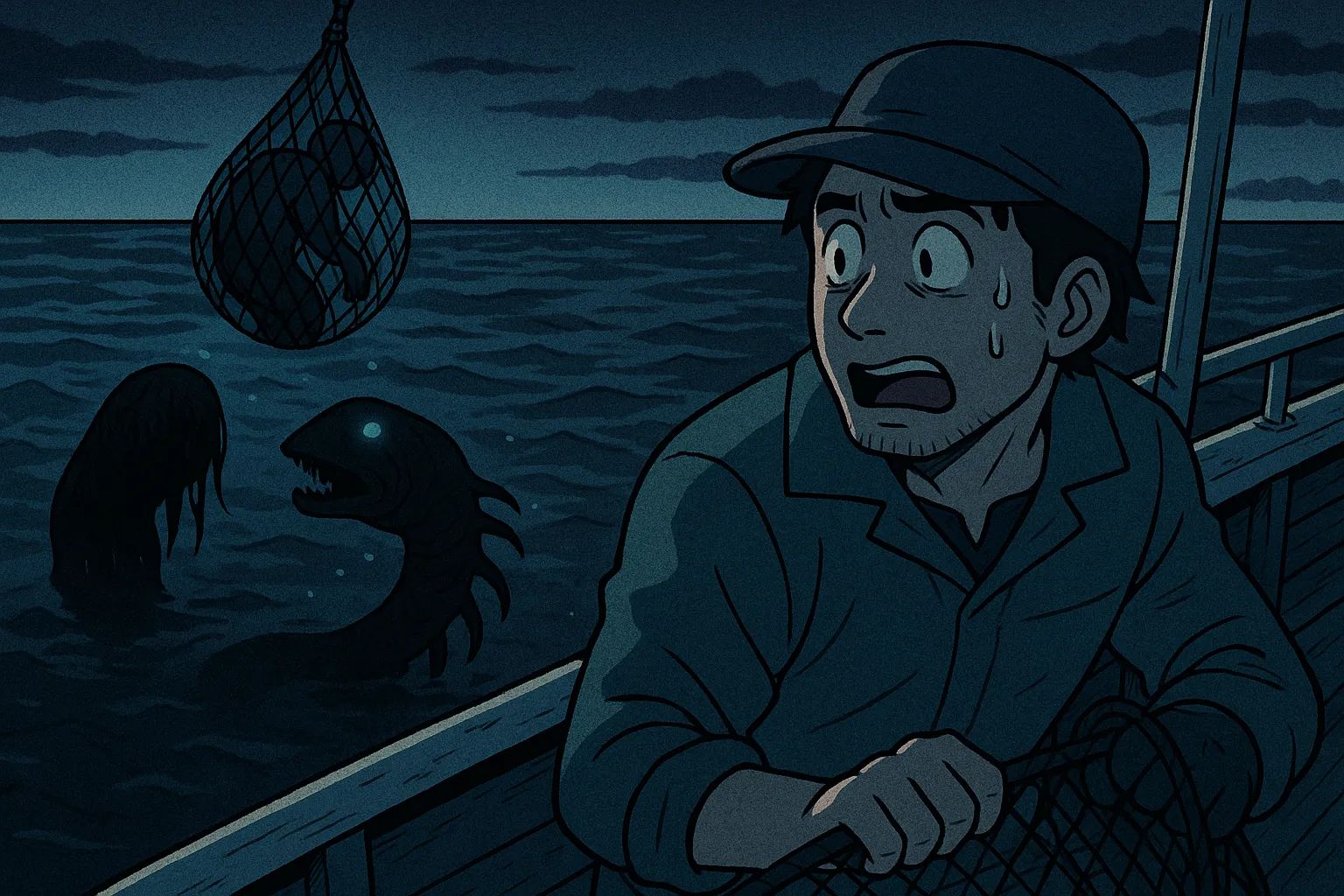 Japanese Ghost Story illustration "title: The Thing That Sinks to the Sea"