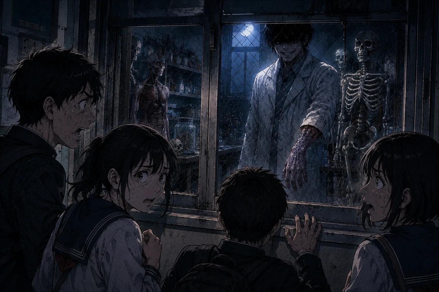 Japanese Ghost Story illustration "title: 理科準備室の窓"