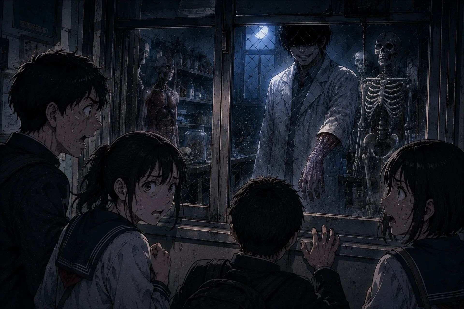 Japanese Ghost Story illustration "title: The Window of the Science Prep Room"