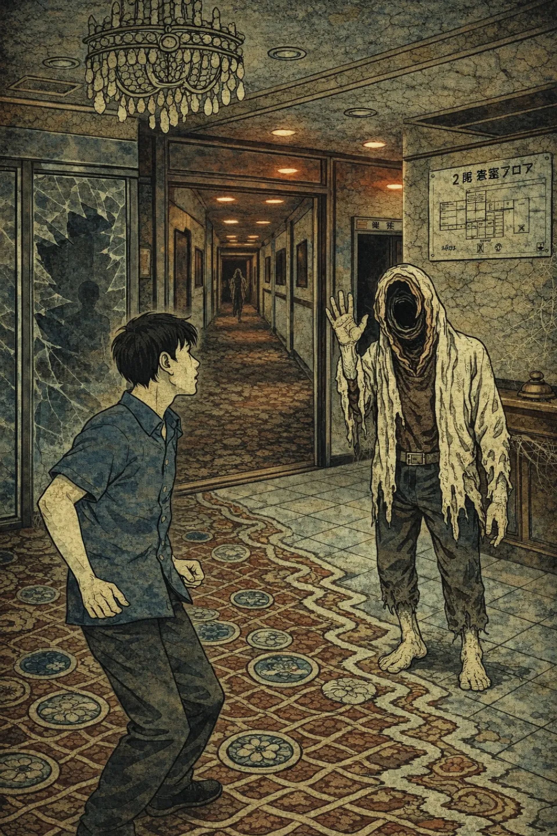 Japanese Ghost Story illustration "title: The Borderline Hotel"