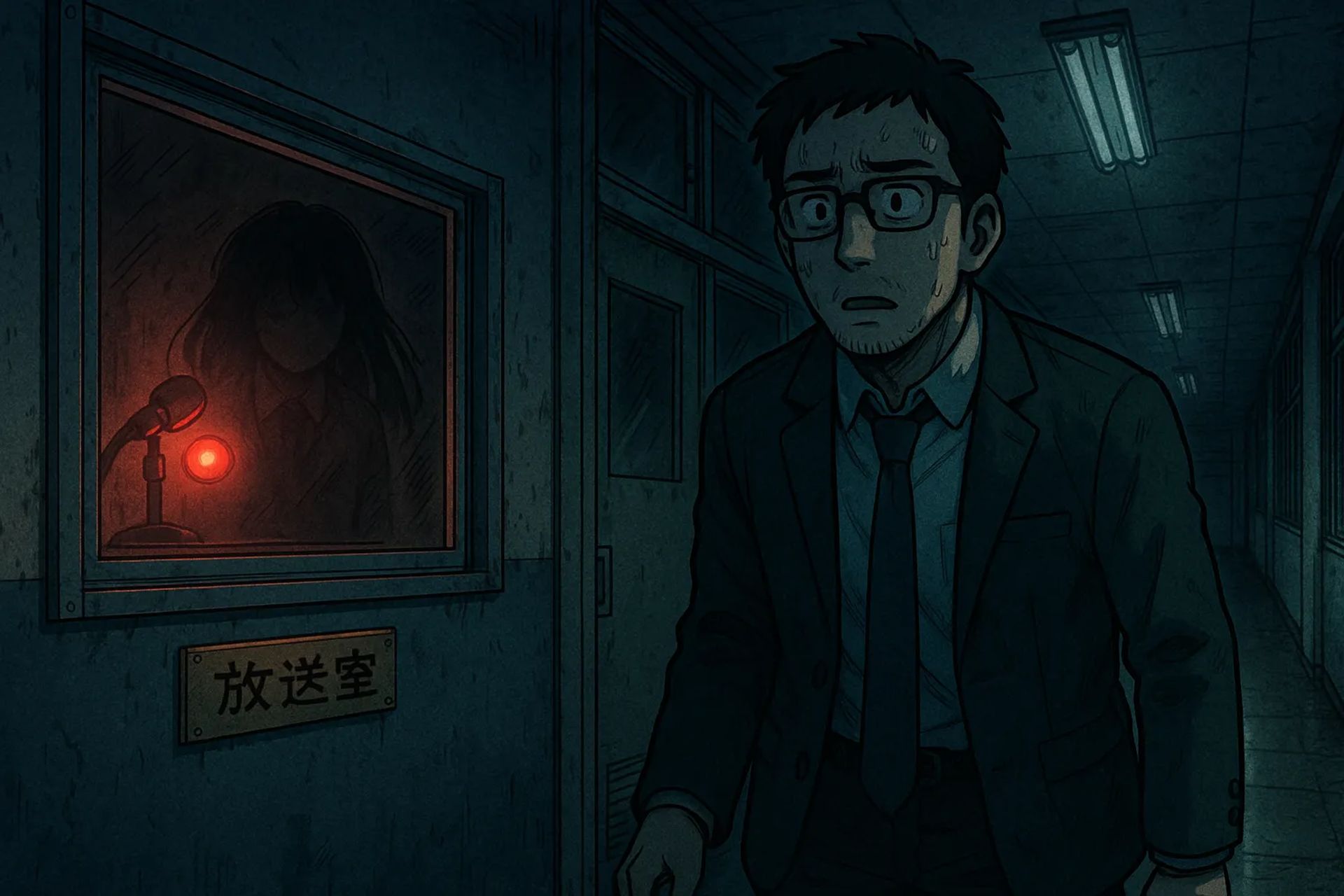 Japanese Ghost Story illustration "title: The Voice from the Broadcast Room"