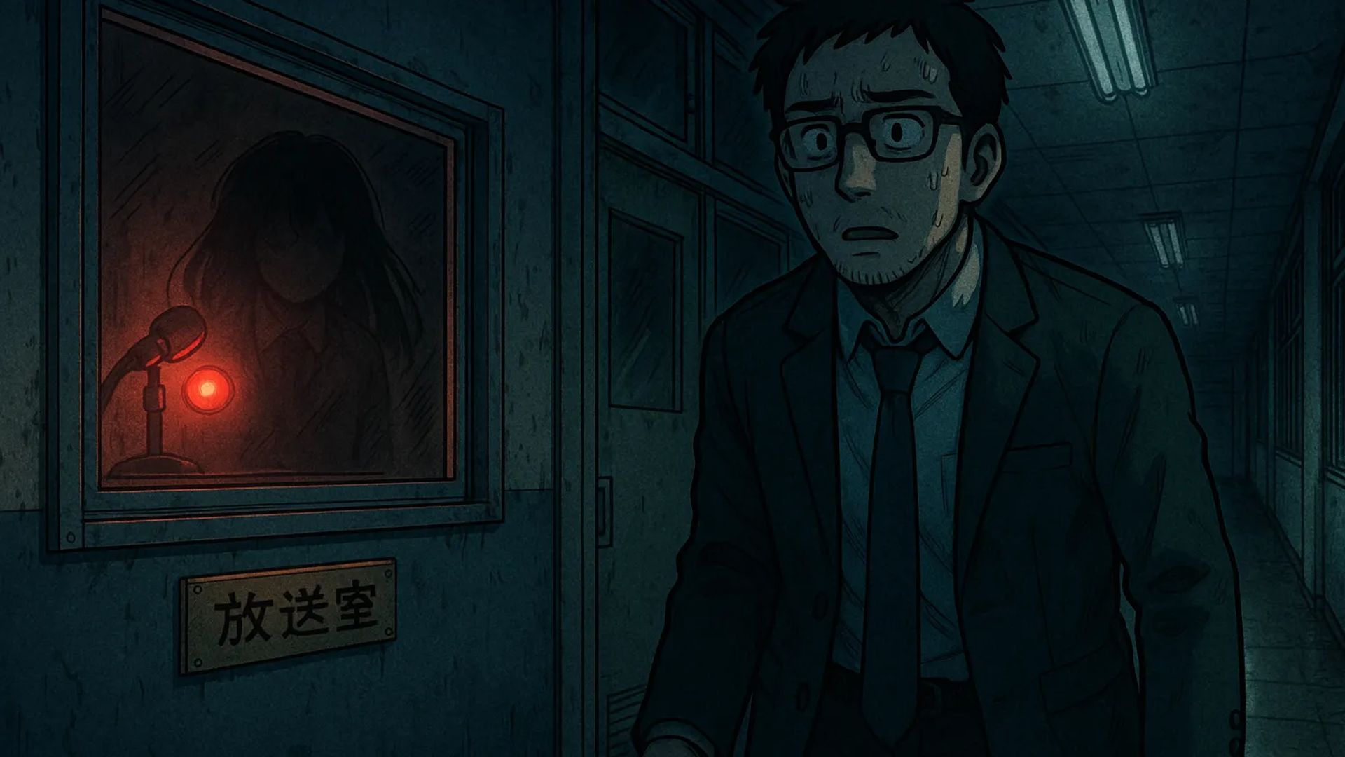 Japanese Ghost Story illustration "title: The Voice from the Broadcast Room"