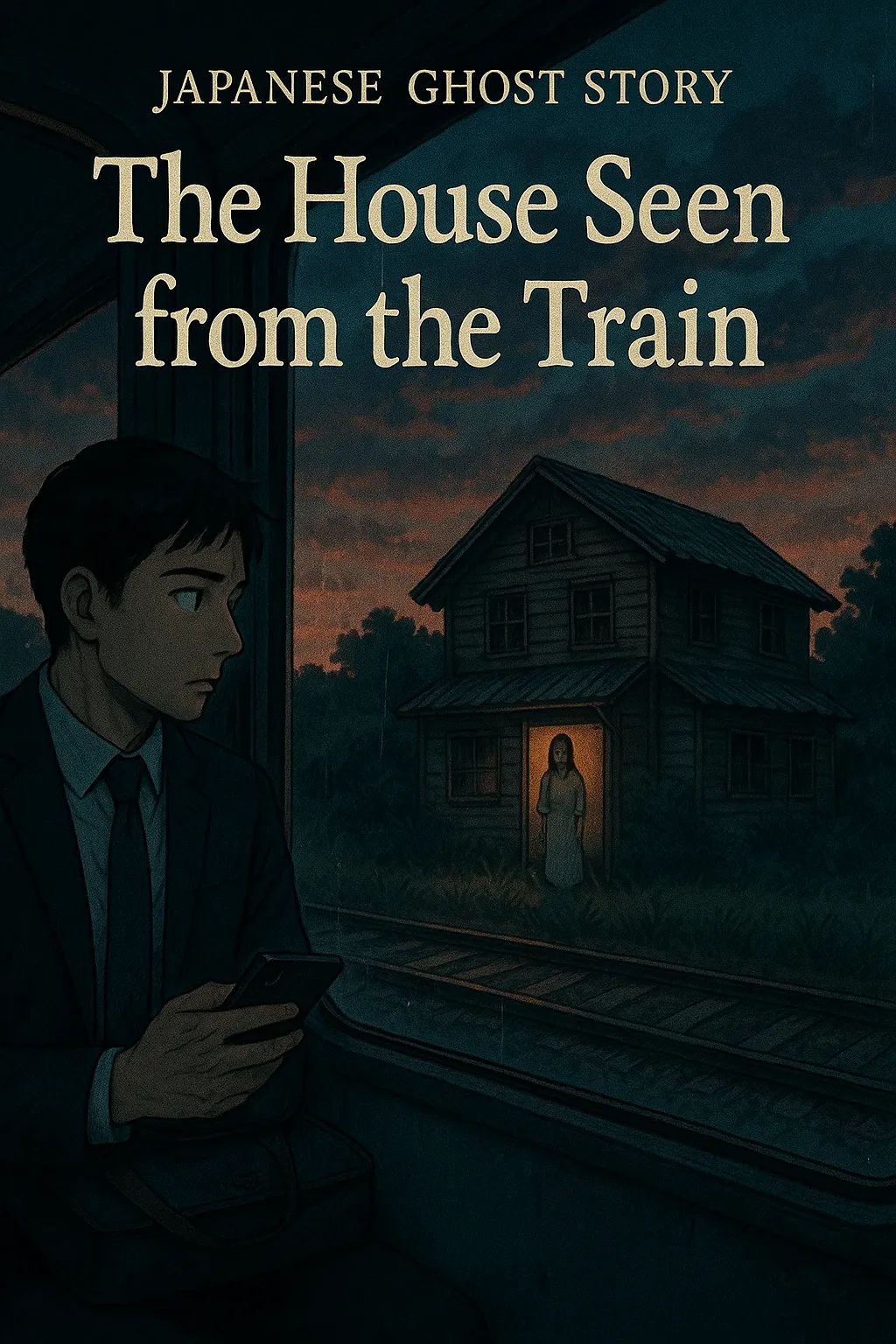 Japanese Ghost Story illustration "title: The House Seen from the Train"
