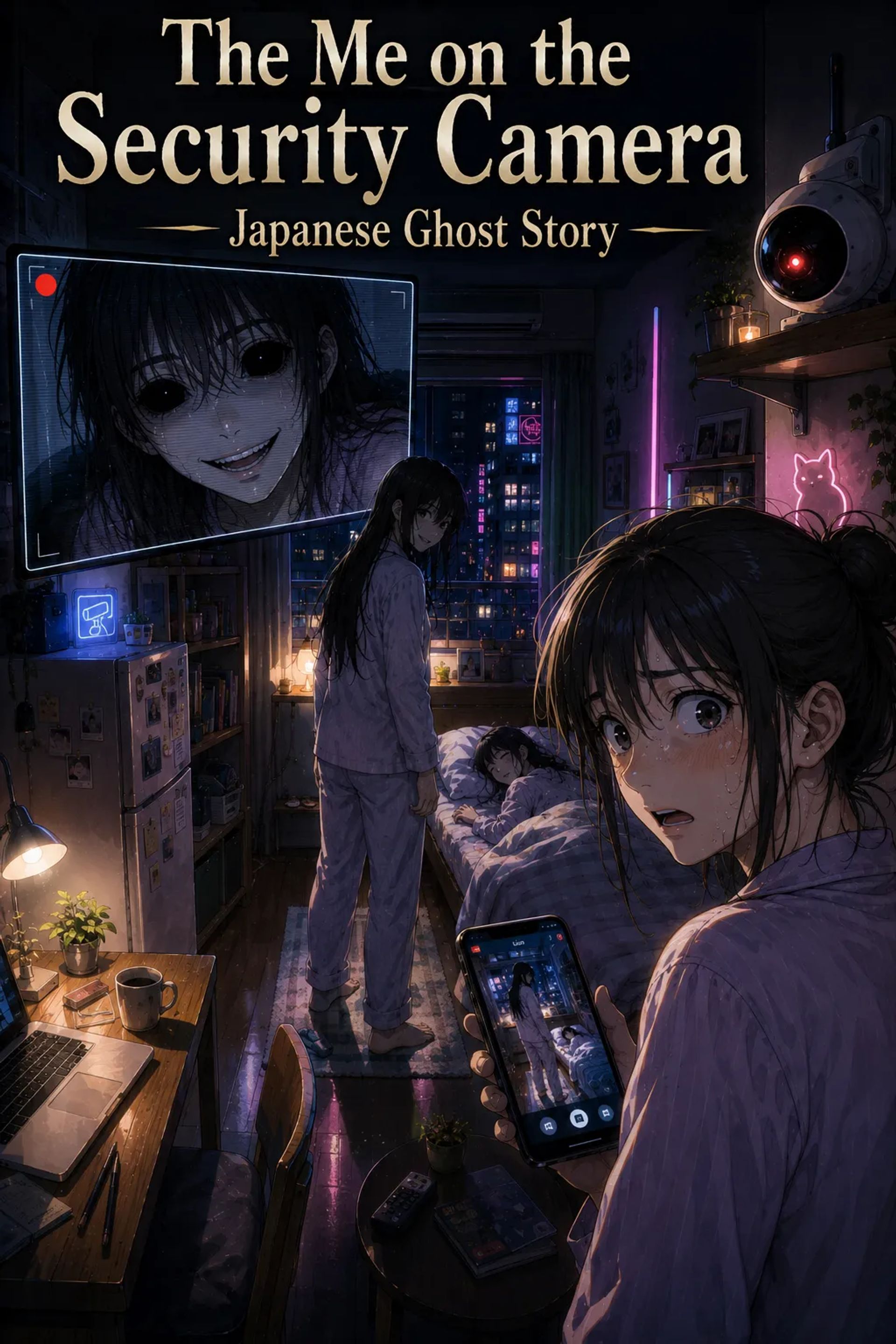 Japanese Ghost Story illustration "title: The Me on the Security Camera"