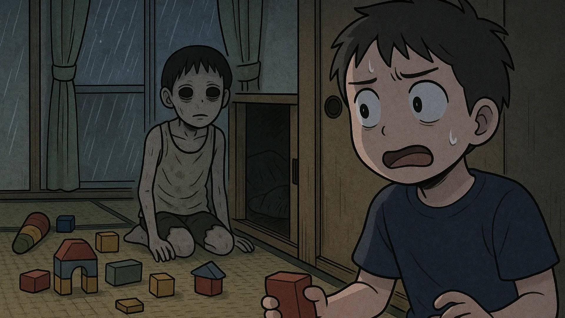 Japanese Ghost Story illustration "title: The Rainy Day Friend"