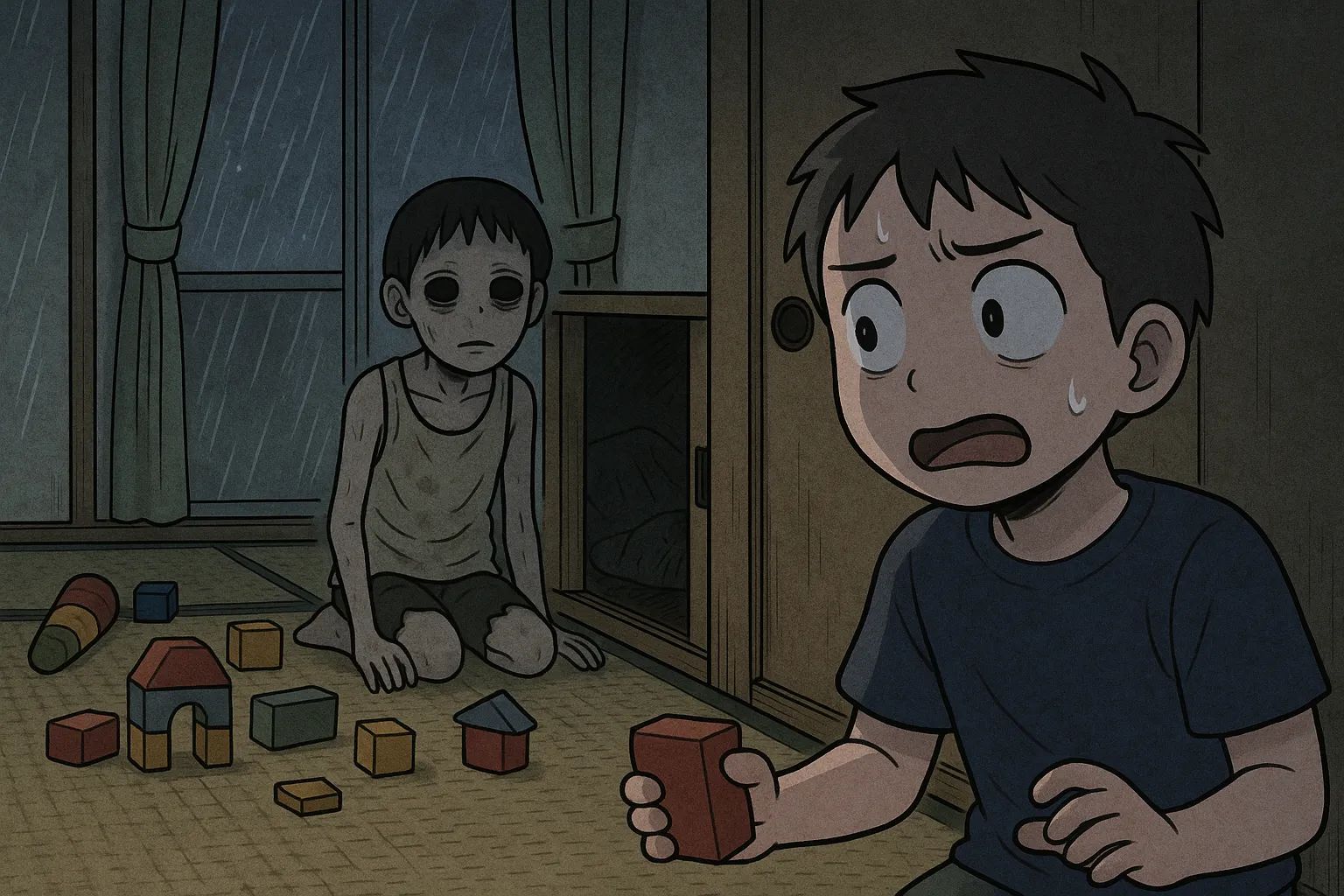 Japanese Ghost Story illustration "title: The Rainy Day Friend"