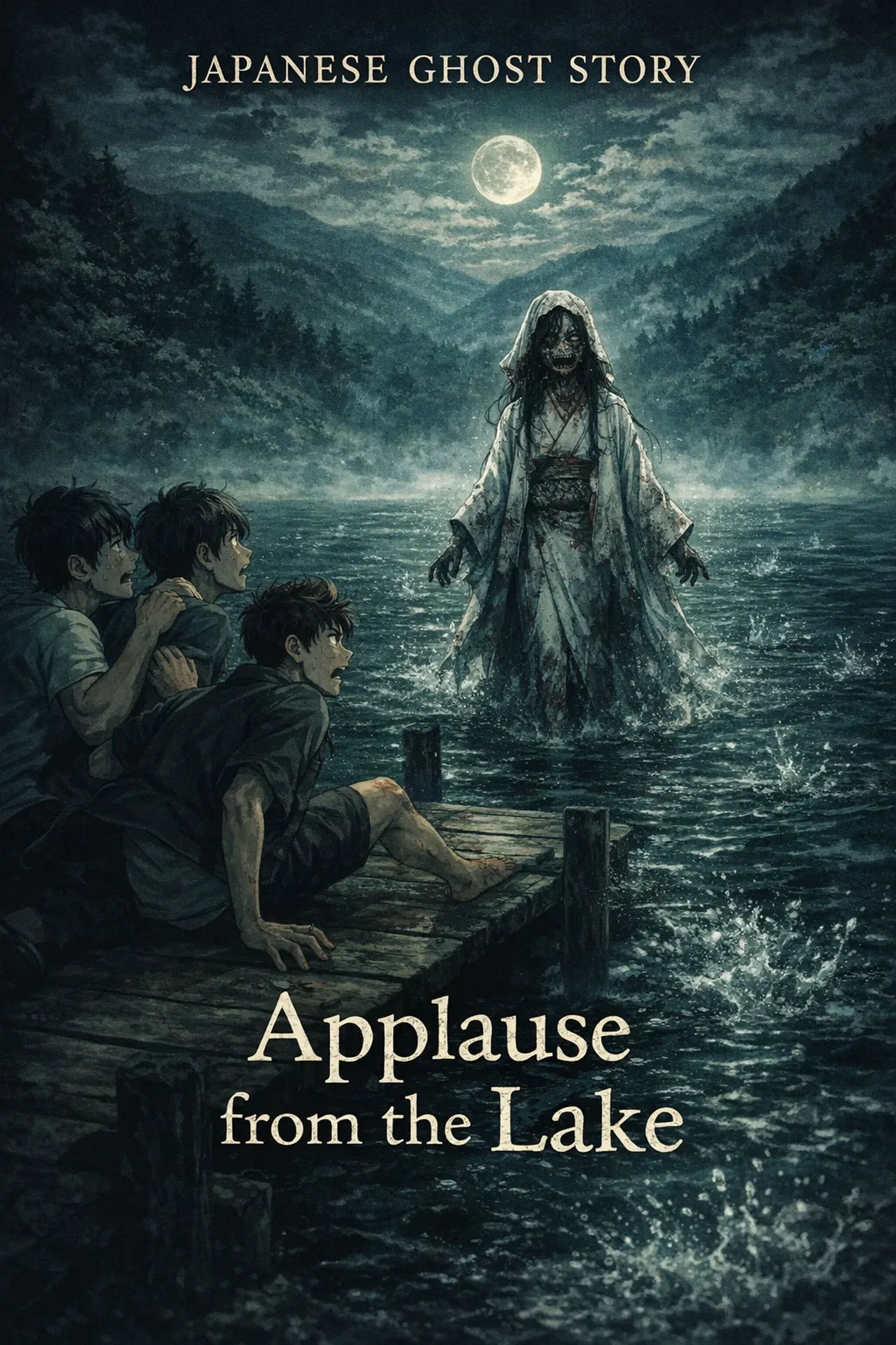 Japanese Ghost Story illustration "title: Applause from the Lake"