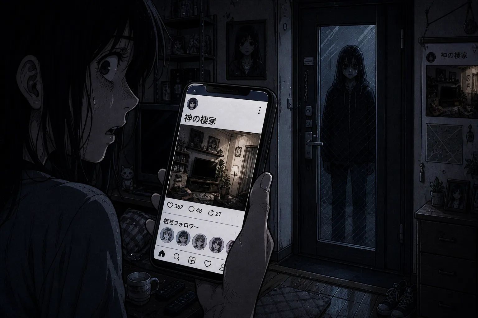 Japanese Ghost Story illustration "title: Mutual Follower"