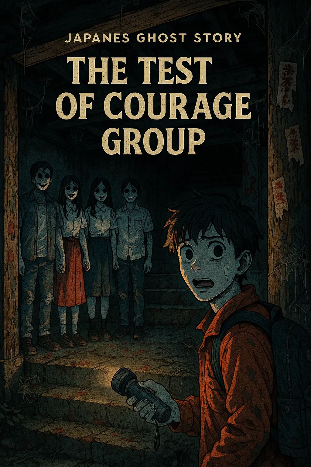 Japanese Ghost Story illustration "title: The Test of Courage Group"