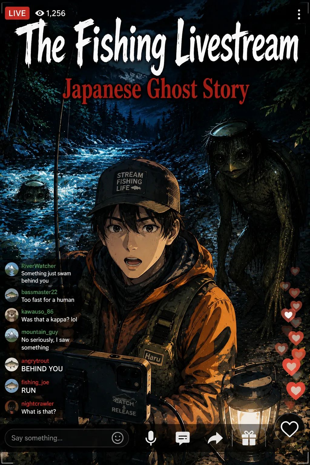 Japanese Ghost Story illustration "title: The Fishing Livestream"