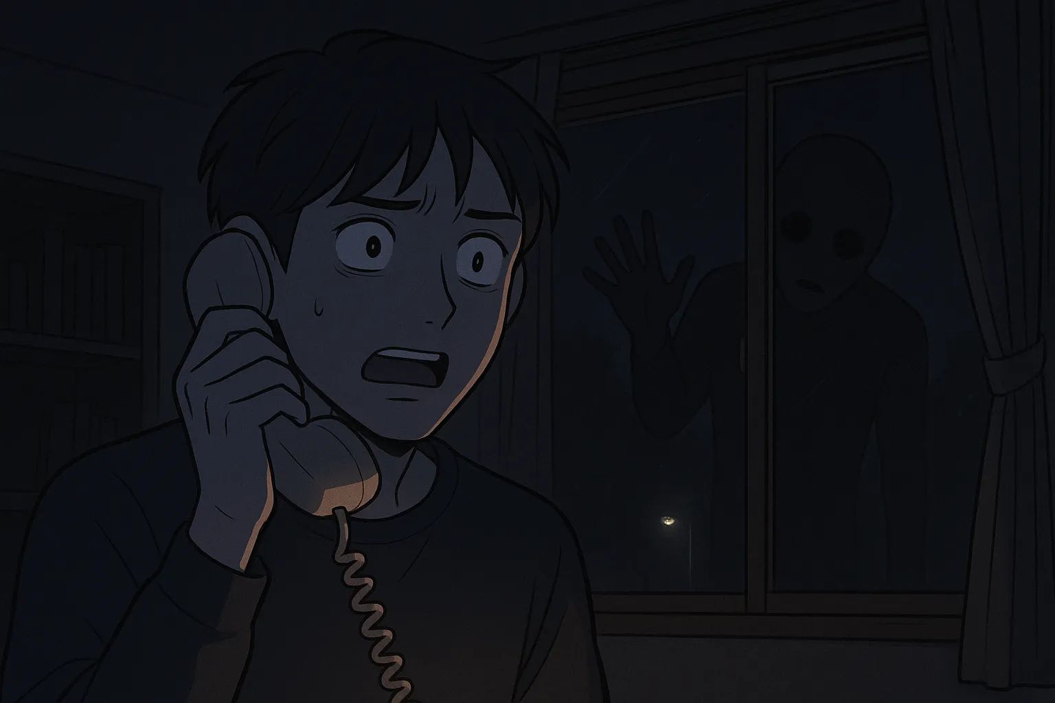 Japanese Ghost Story illustration "title: The Person on the Other End of the Phone"