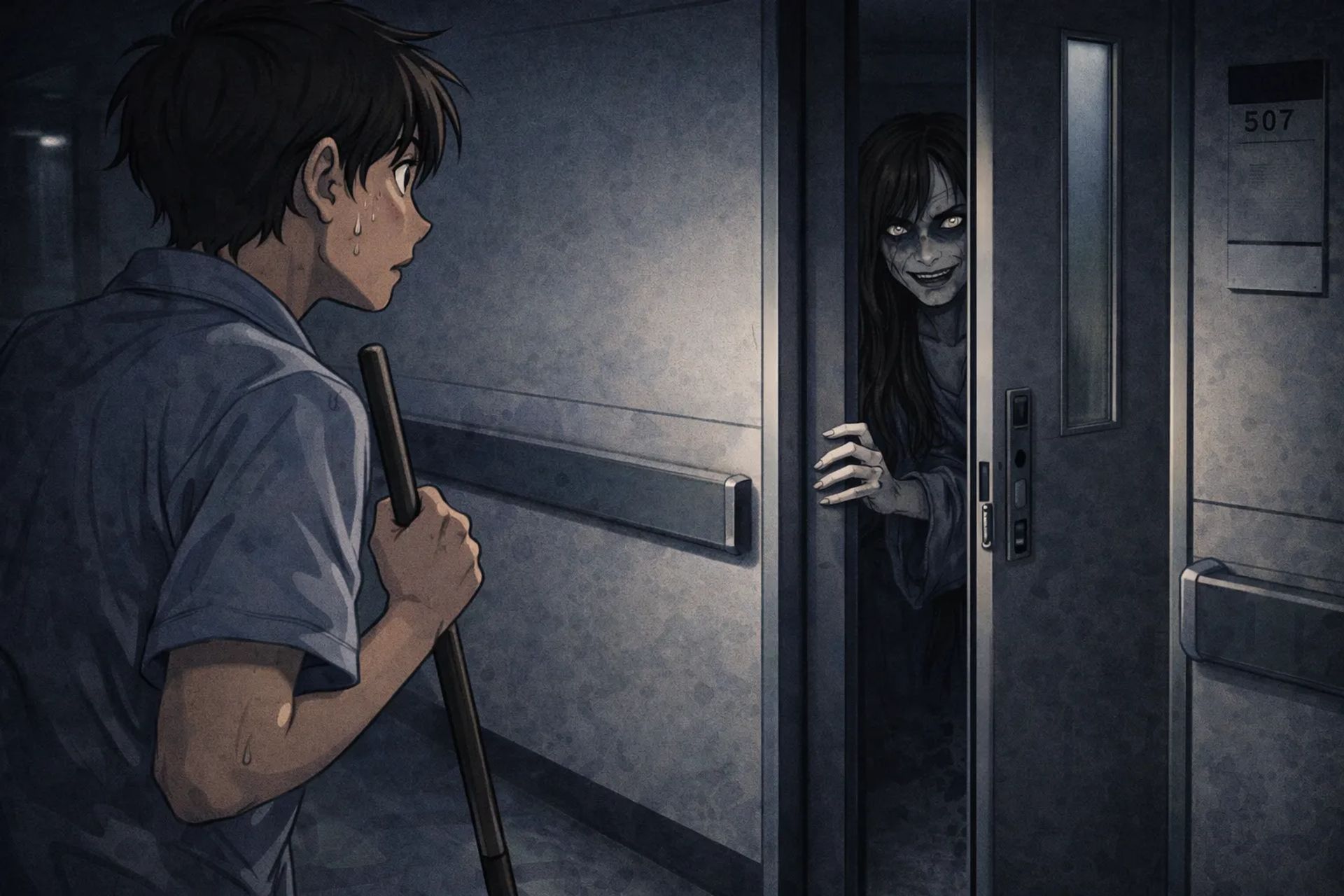 Japanese Ghost Story illustration "title: The Fifth Floor Ward"